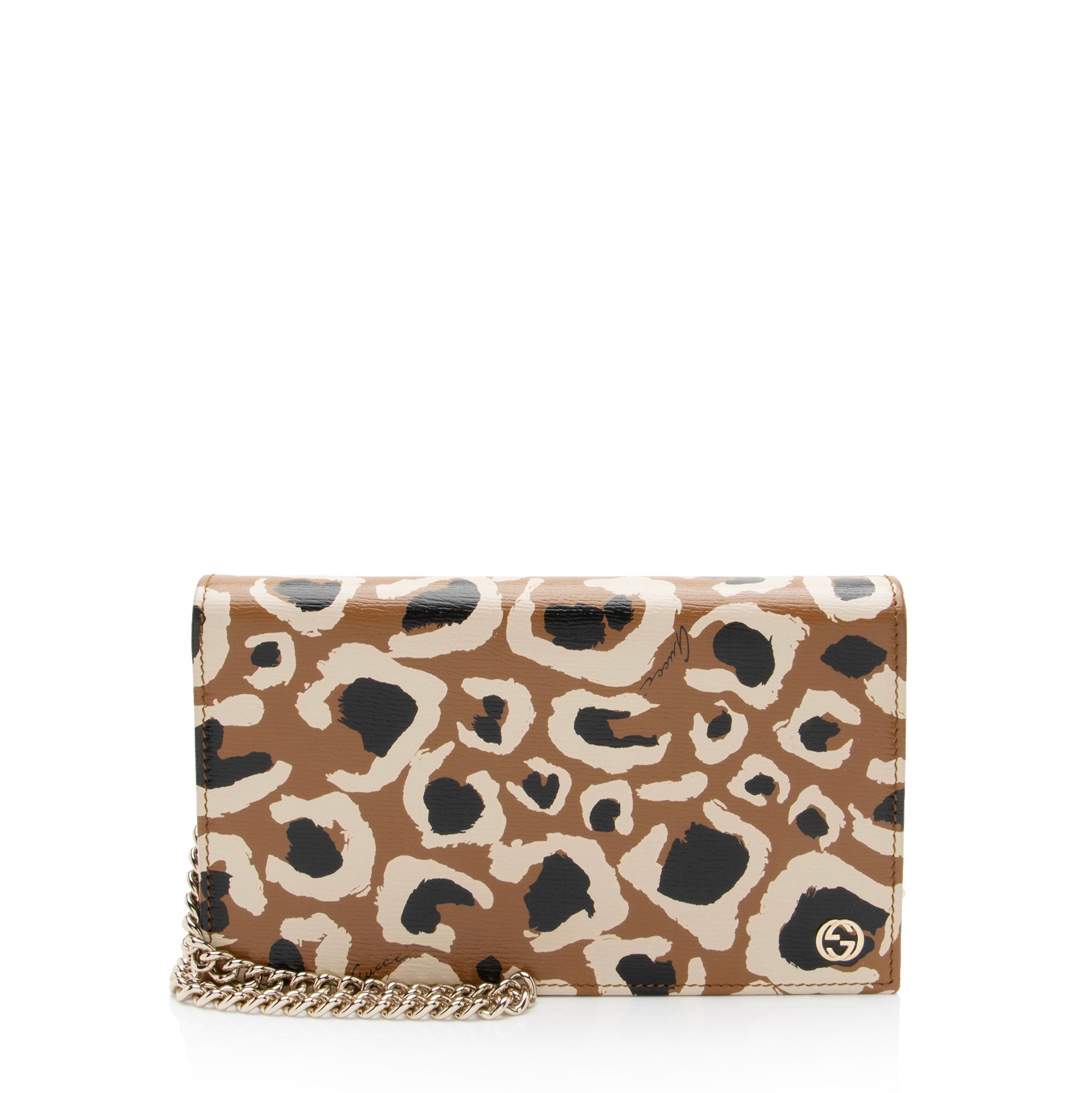 Gucci Leather Leopard Betty Wallet On Chain