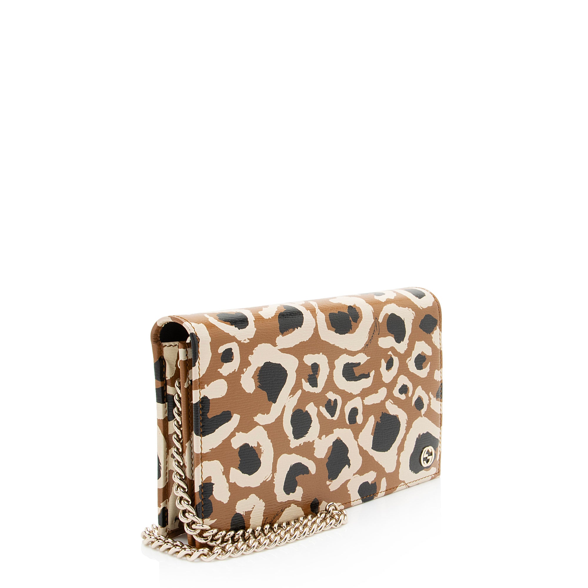 Gucci Leather Leopard Betty Wallet On Chain