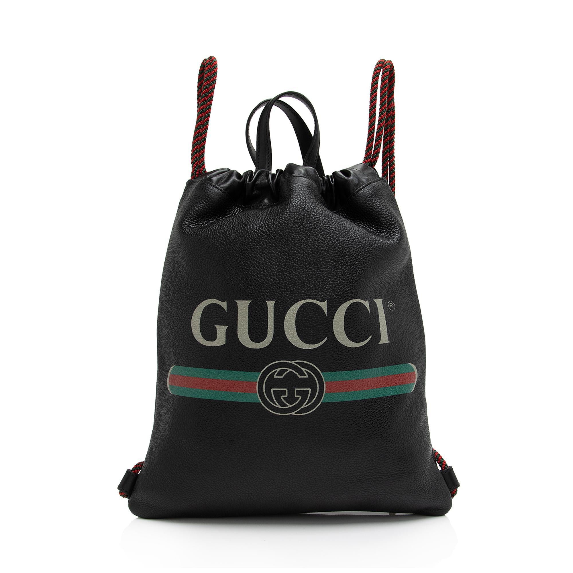Gucci Leather Logo Drawstring Backpack (SHF-Gg5KaW)