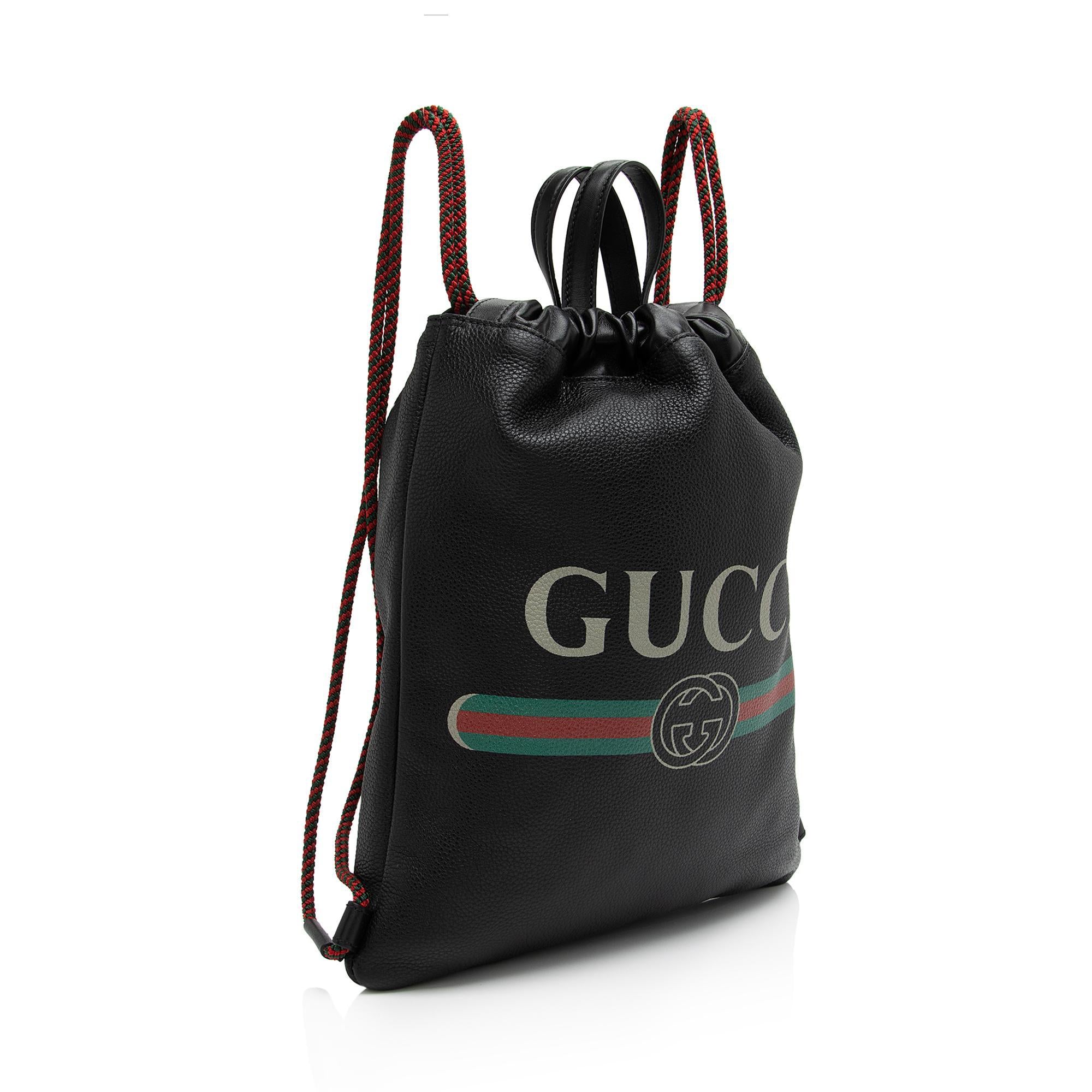 Gucci Leather Logo Drawstring Backpack (SHF-Gg5KaW)
