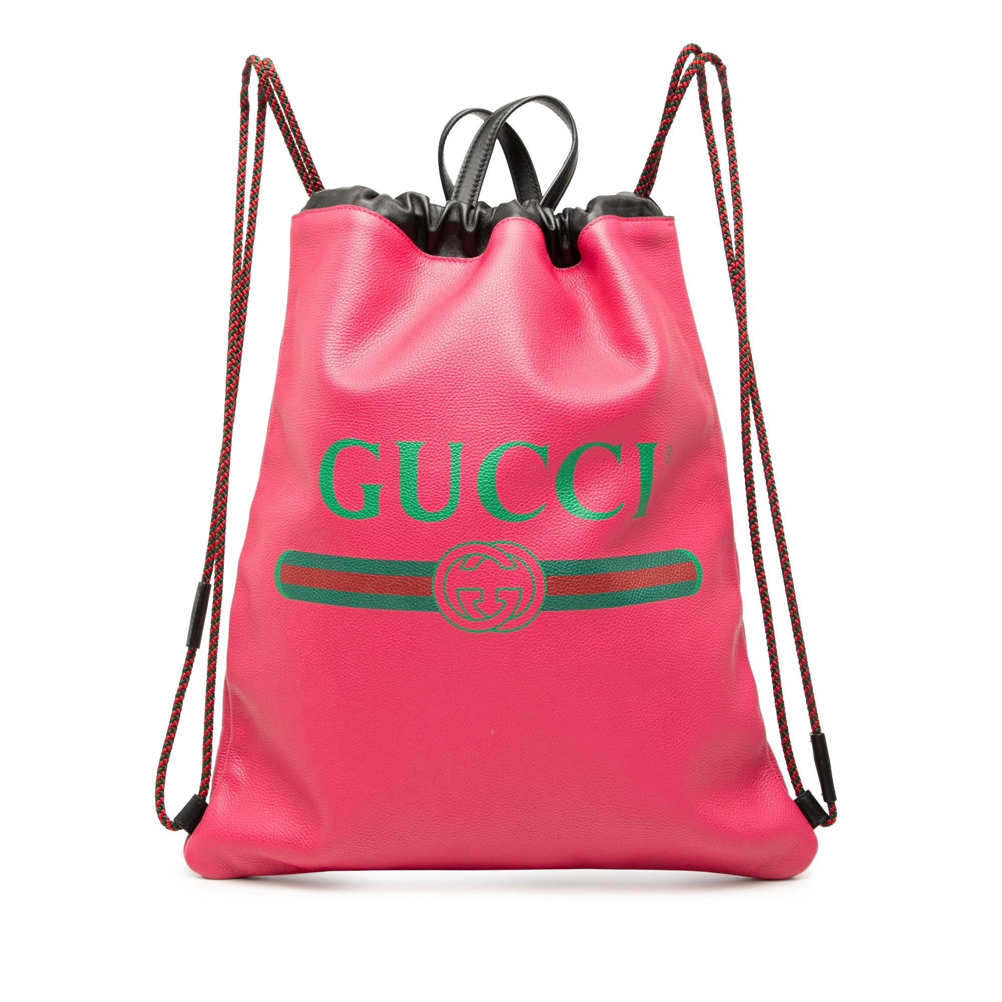 Gucci Leather Logo Drawstring Backpack