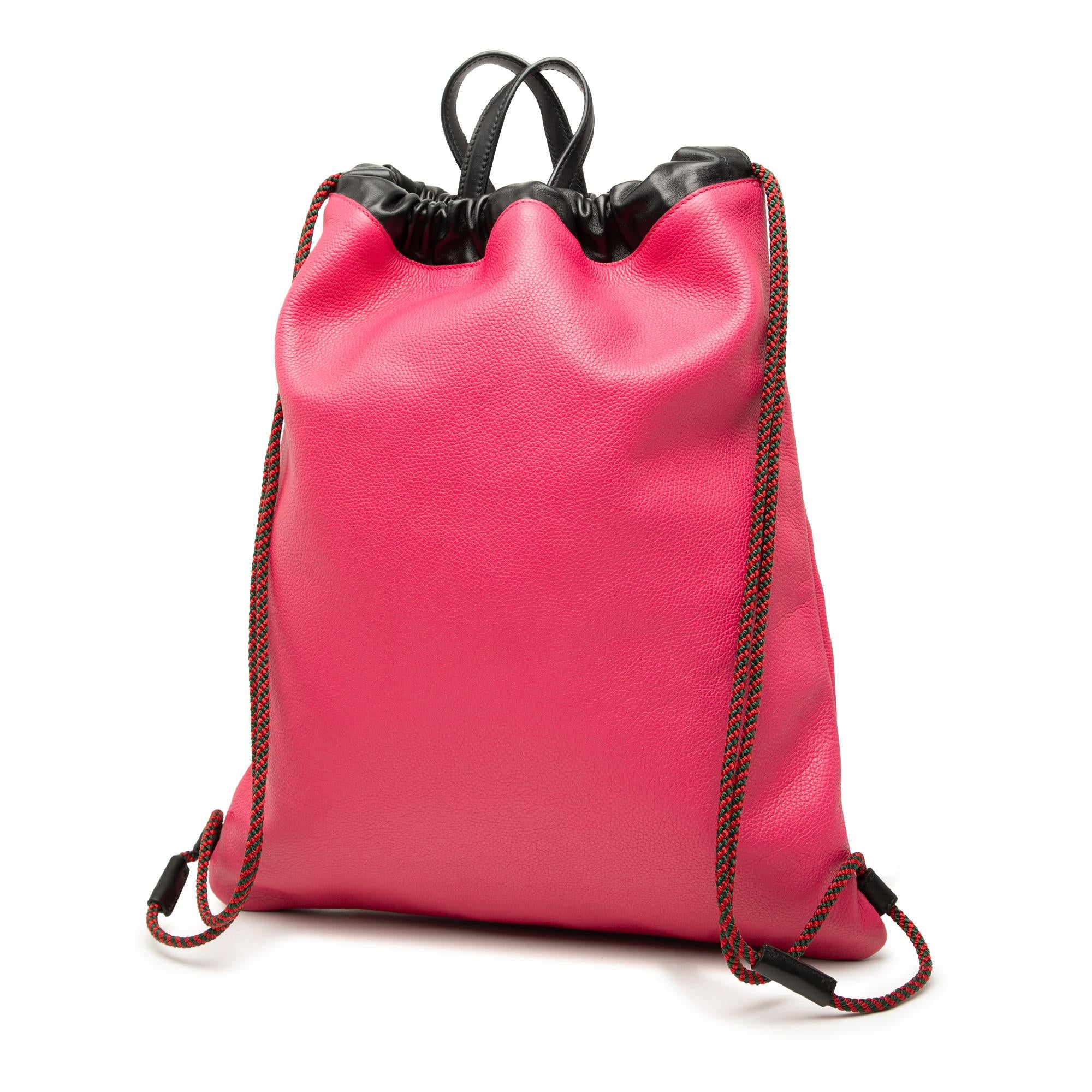 Gucci Leather Logo Drawstring Backpack