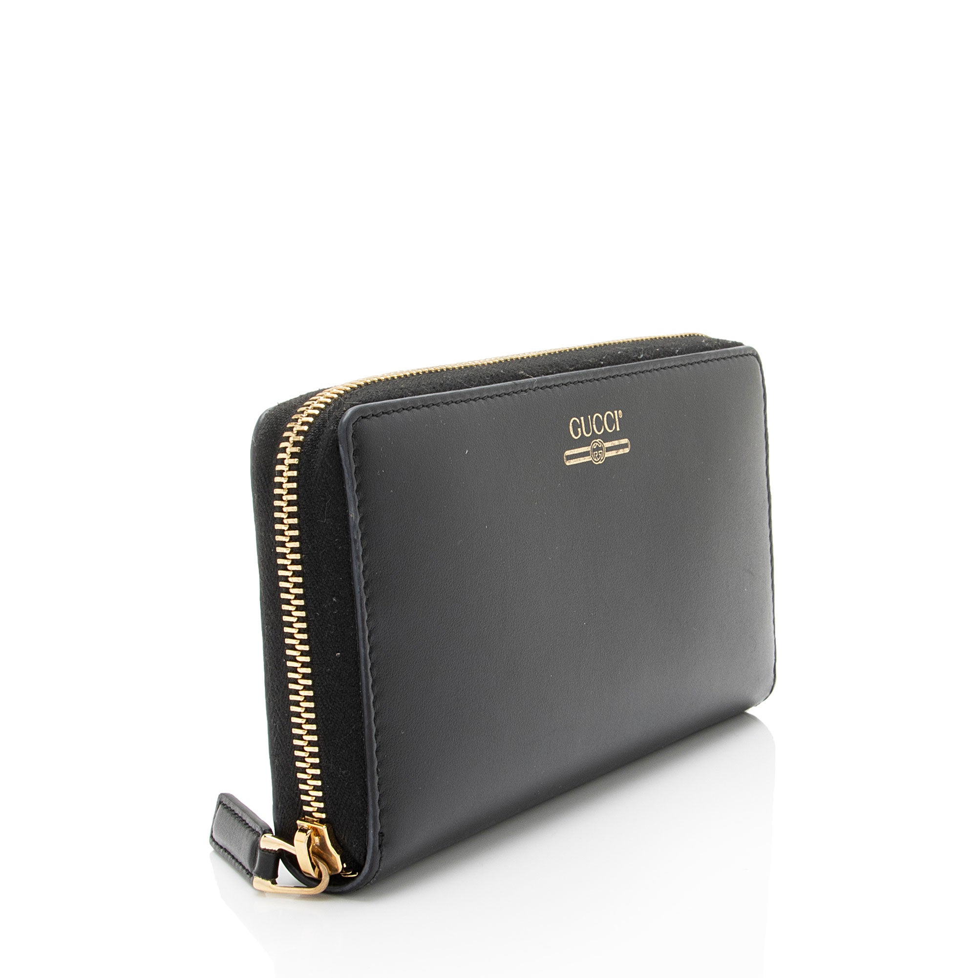 Gucci Leather Logo Print Zip Around Wallet