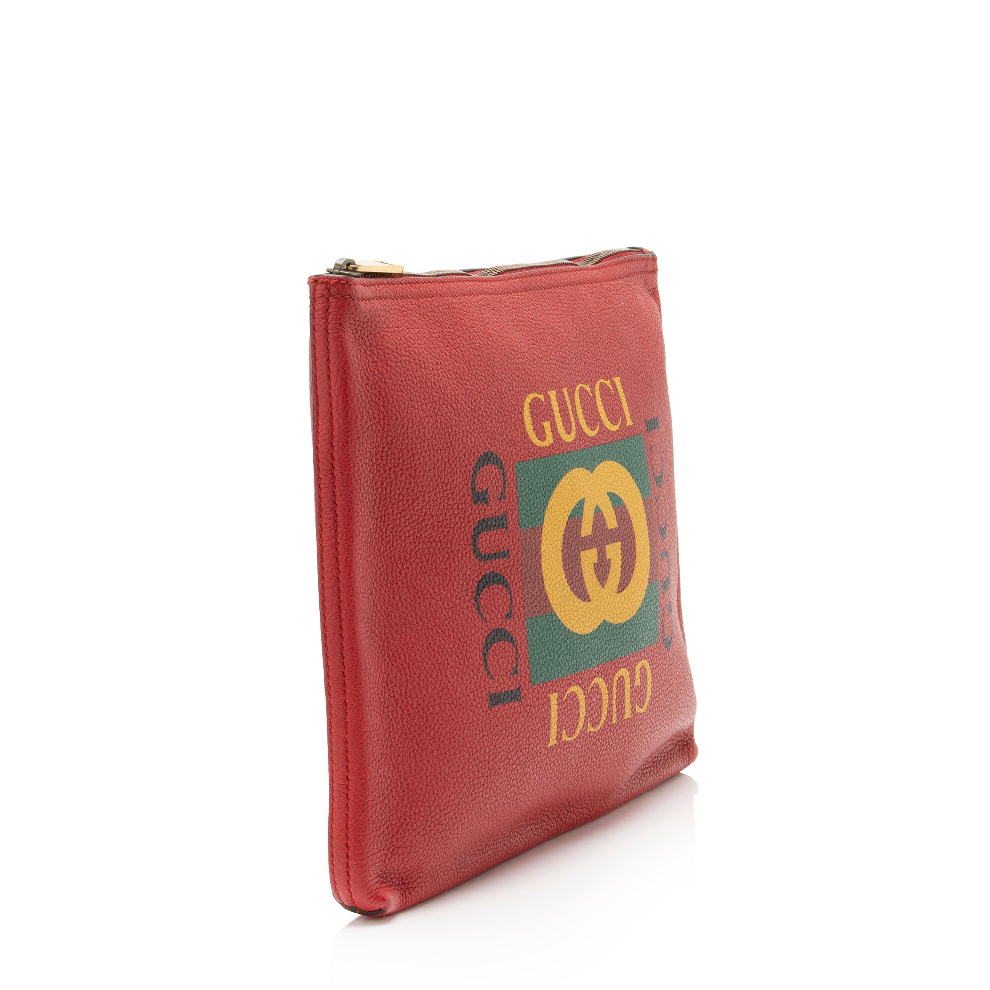 Gucci Leather Logo Zip Pouch