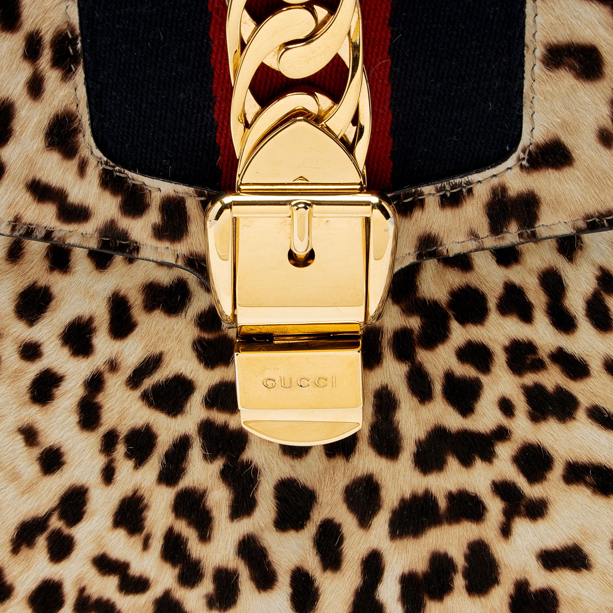 Gucci Leopard Calf Hair Sylvie Medium Top Handle