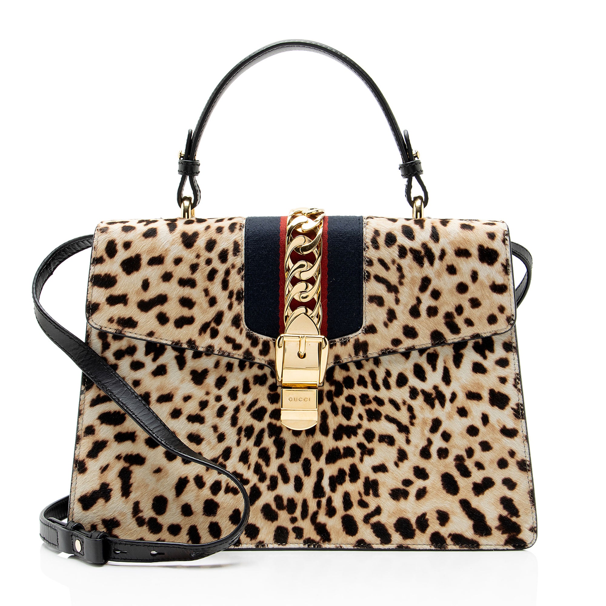 Gucci Leopard Calf Hair Sylvie Medium Top Handle