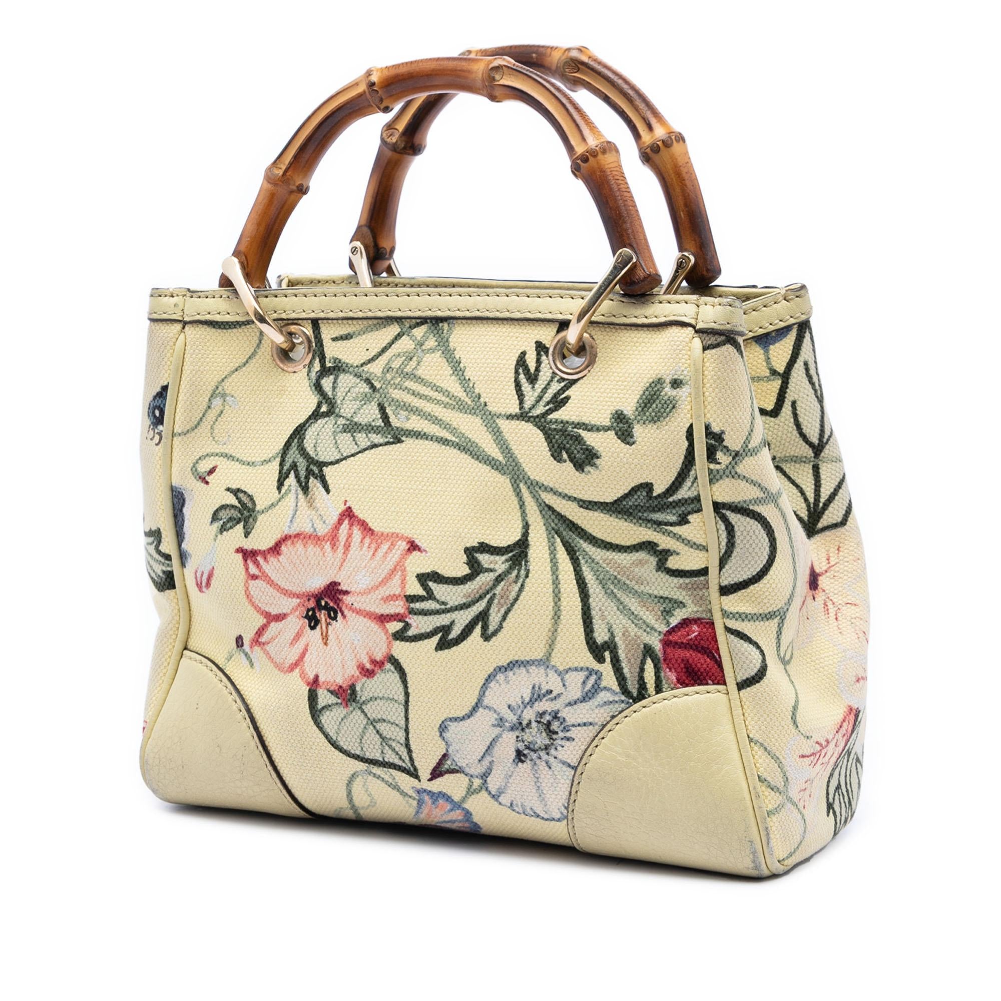 Gucci Limited Edition Mini Canvas Flora Bamboo Shopper Satchel