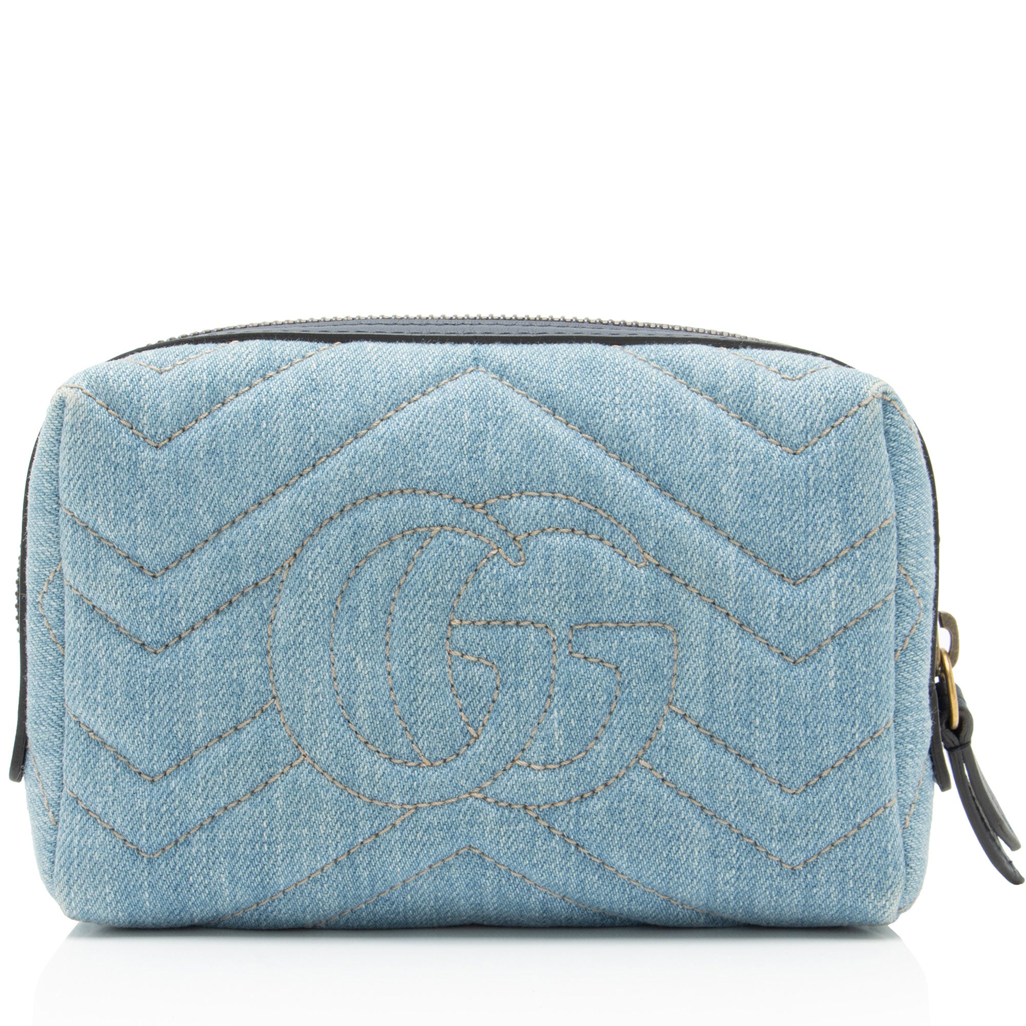 Gucci Matelasse Denim Pearl GG Marmont Cosmetic Case