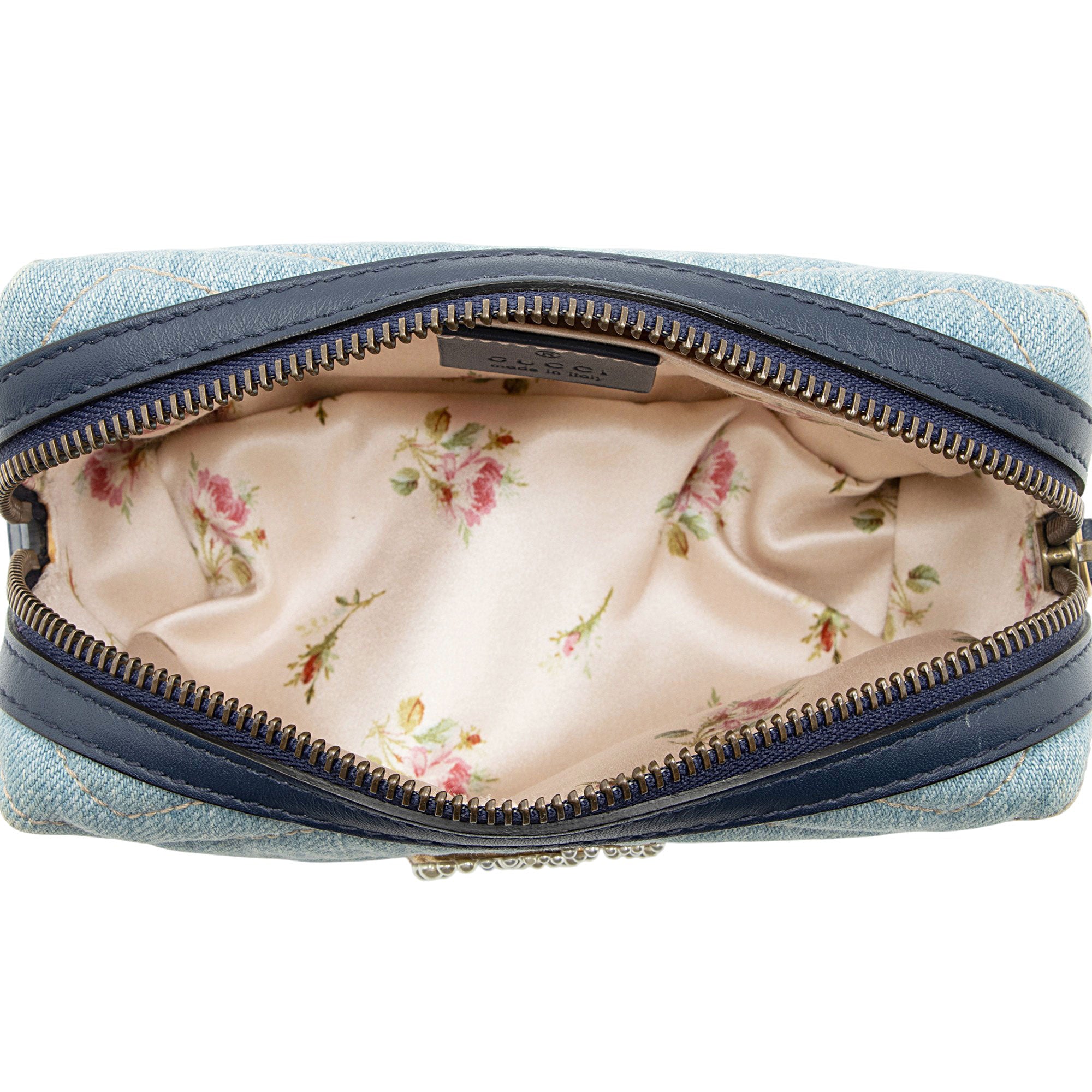 Gucci Matelasse Denim Pearl GG Marmont Cosmetic Case