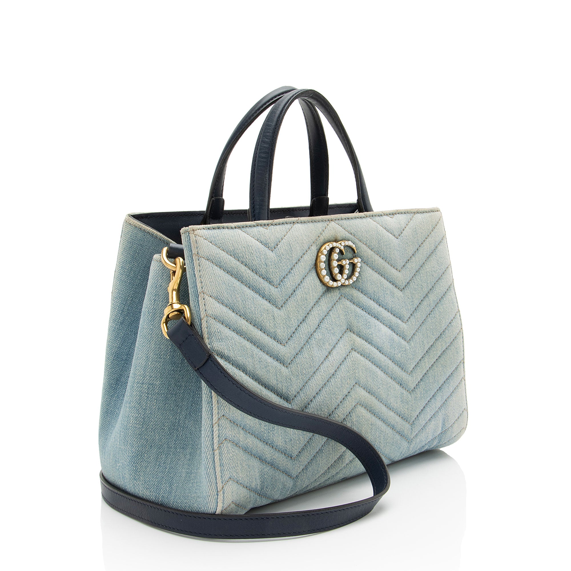 Gucci Matelasse Denim Pearl GG Marmont Small Tote