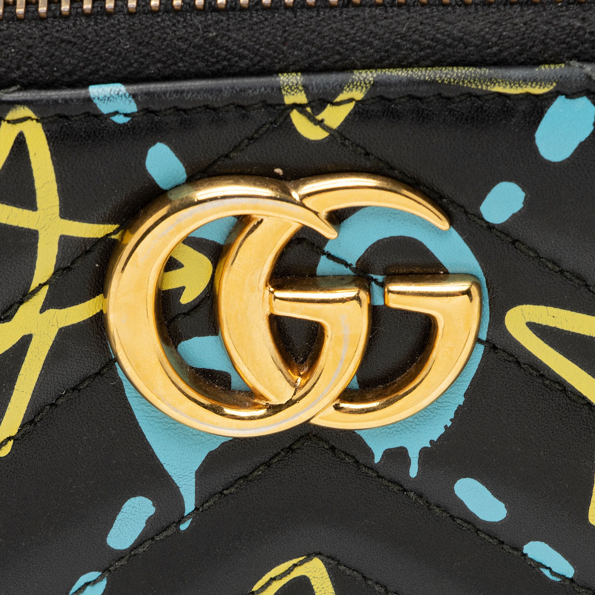 Gucci Matelasse Leather GG Marmont Ghost Zip Around Wallet