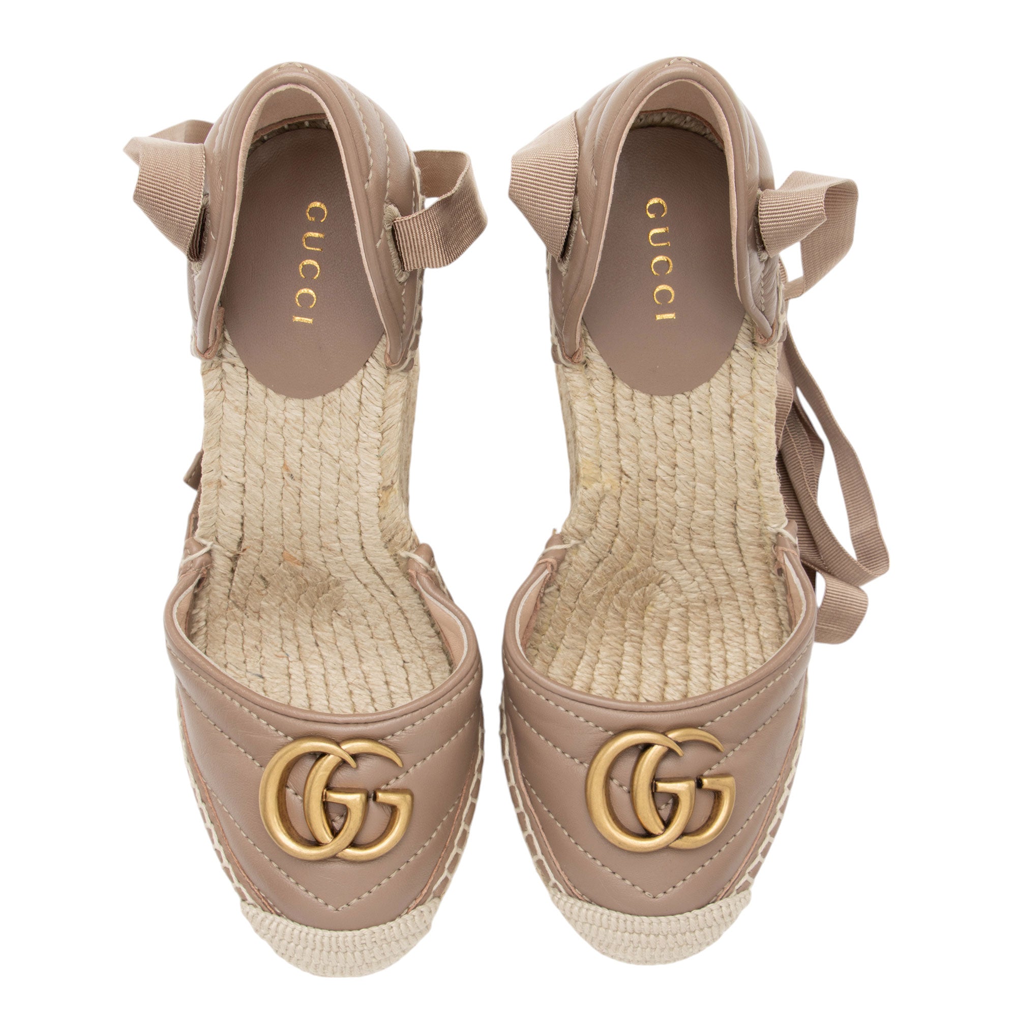 Gucci Matelasse Leather GG Marmont Espadrille Wedges - Size 5.5 / 35.5 (SHF-trS0ea)