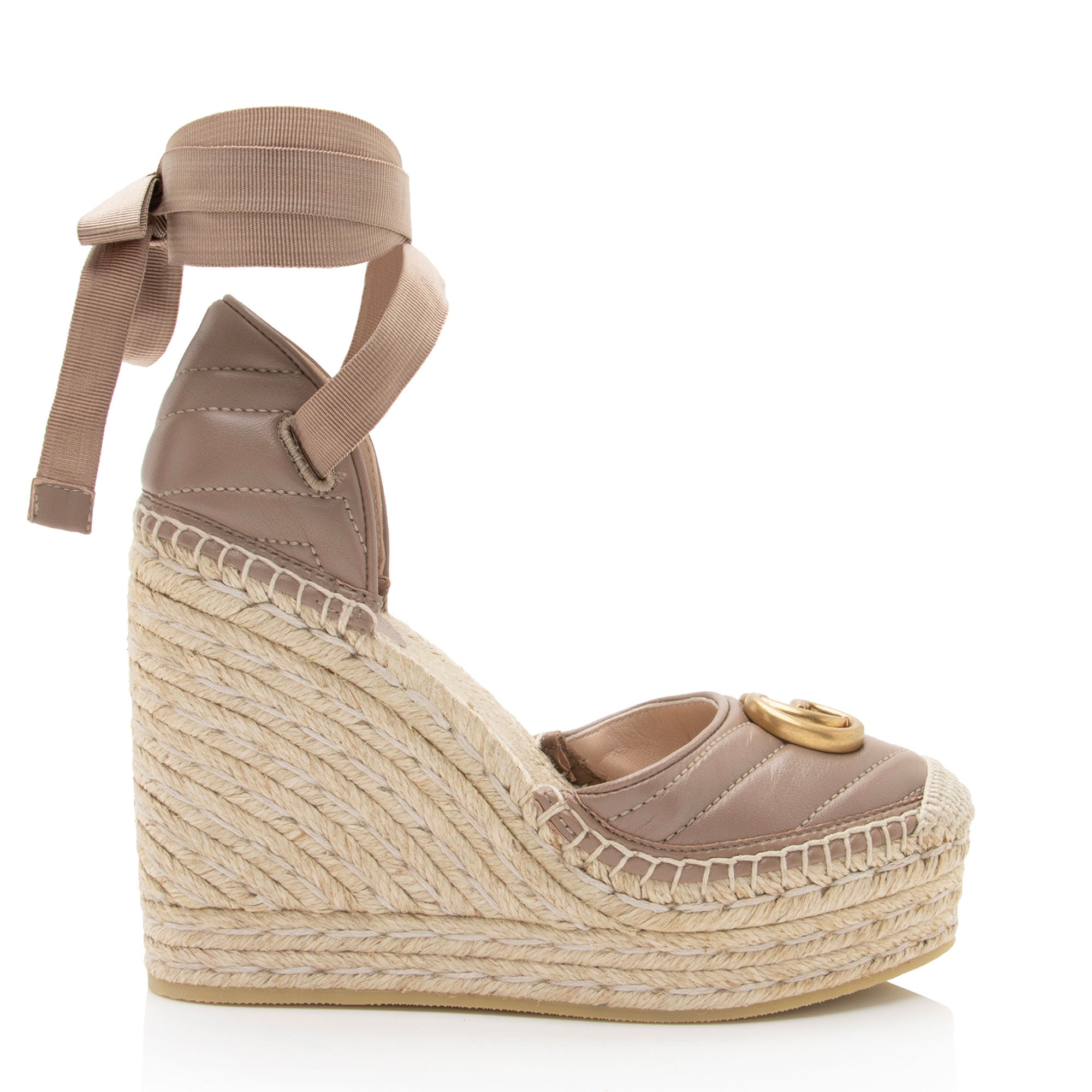 Gucci Matelasse Leather GG Marmont Espadrille Wedges Size