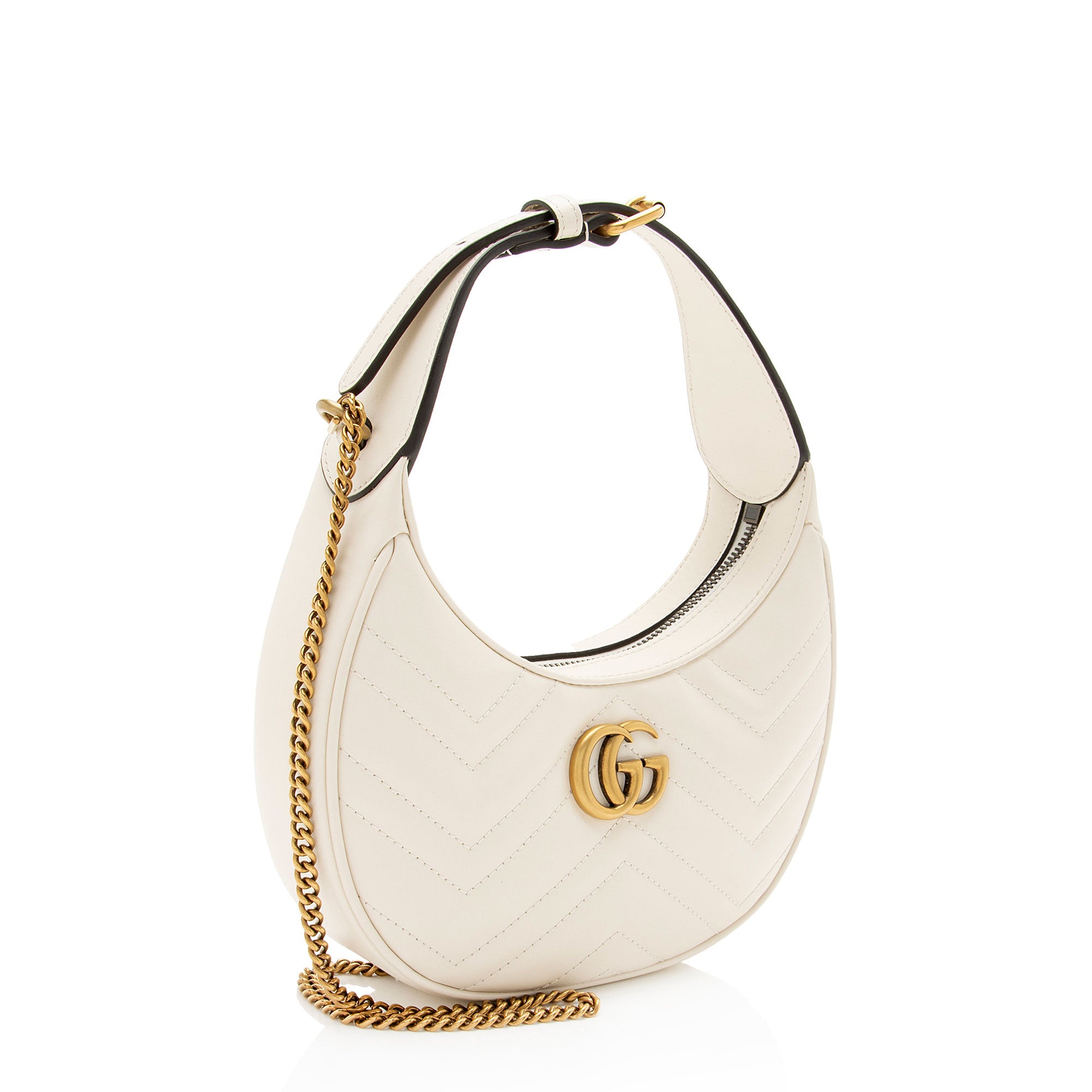 Gucci Matelasse Leather GG Marmont Half Moon Mini Shoulder Bag