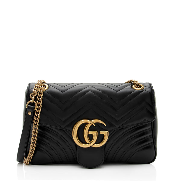 Gucci Matelasse Leather GG Marmont Medium Flap Bag (SHF-maxMO9)