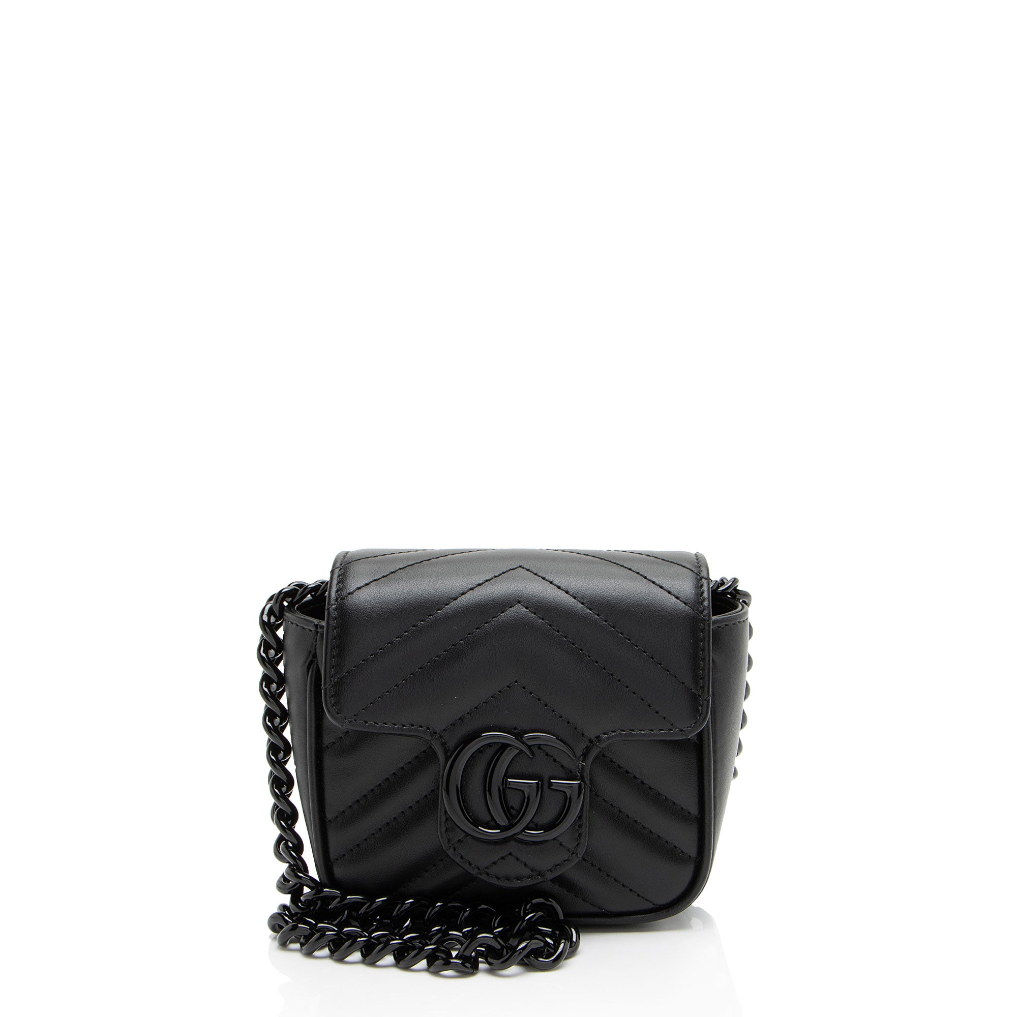 Gucci Matelasse Leather GG Marmont Monochrome Square Chain Belt Bag