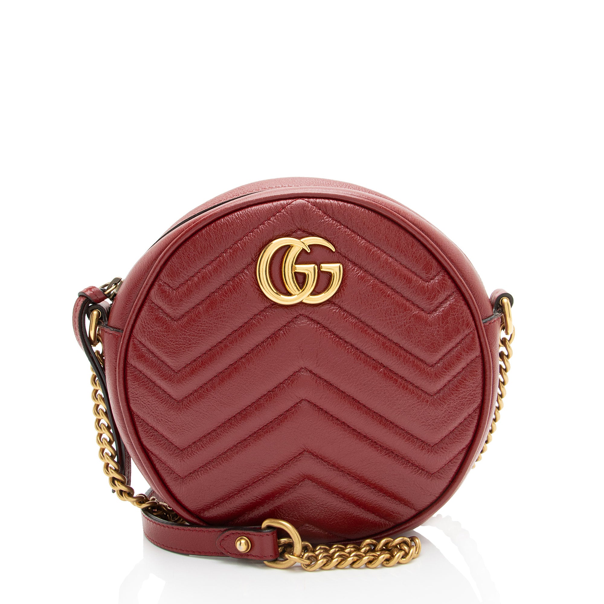 Gucci Matelasse Leather GG Marmont Round Mini Shoulder Bag