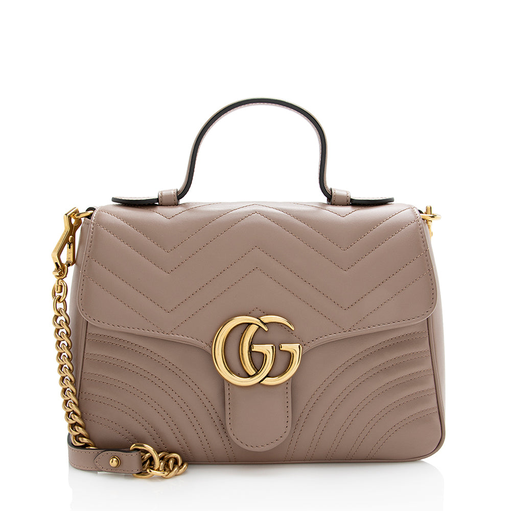 Gucci Matelasse Leather GG Marmont Top Handle Small Shoulder Bag (SHF-22063)