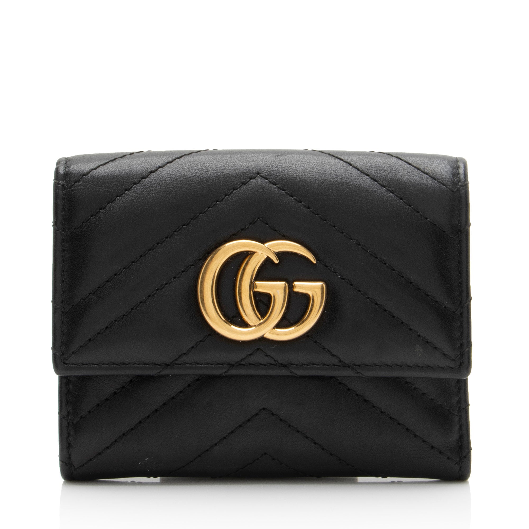 Gucci Matelasse Leather GG Marmont Trifold Wallet