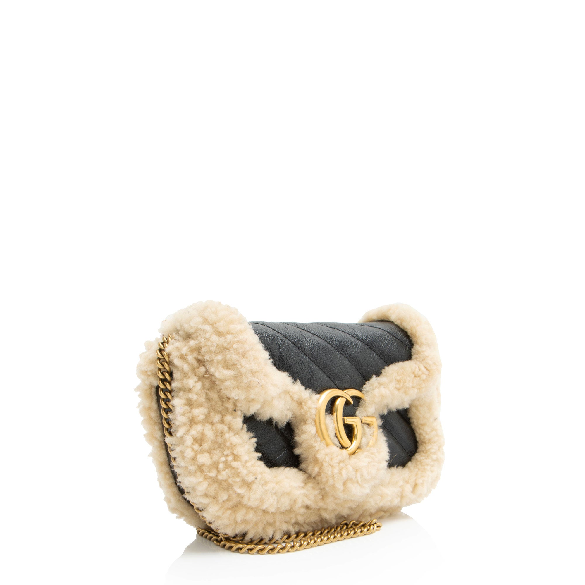Gucci Matelasse Leather Shearling GG Marmont Super Mini Flap Bag