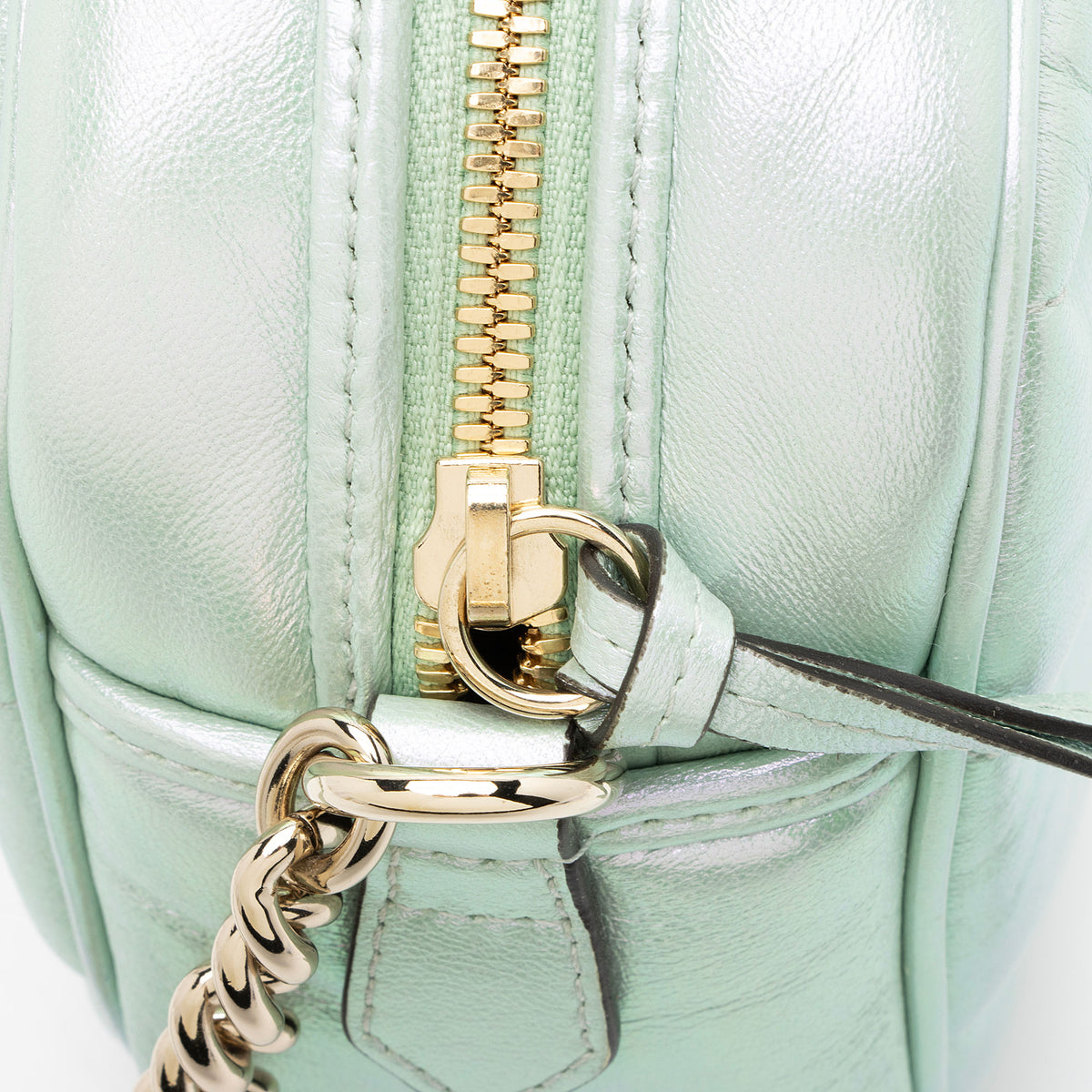 Gucci Matelasse Padded Iridescent Leather GG Marmont Small Camera Bag