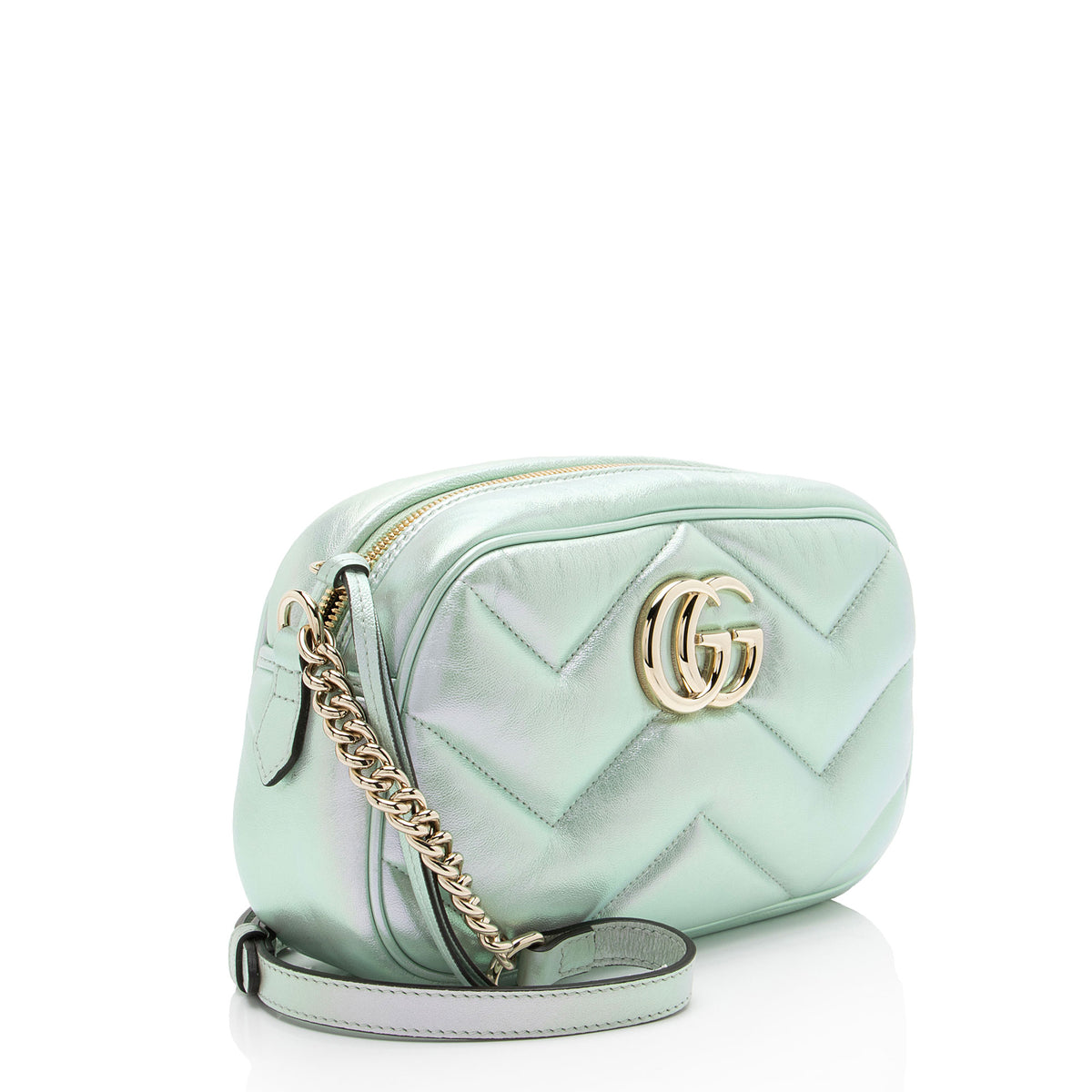 Gucci Matelasse Padded Iridescent Leather GG Marmont Small Camera Bag