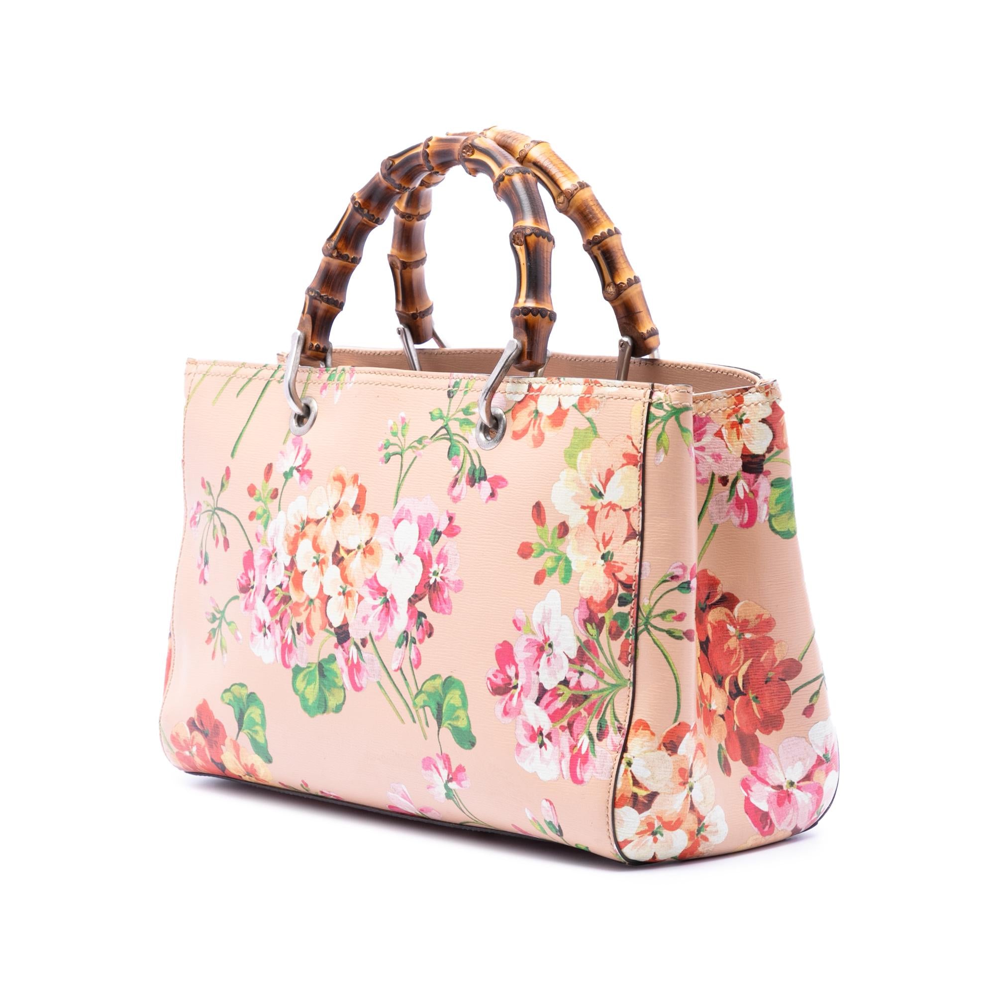 Gucci Medium Calfskin Blooms Bamboo Shopper Satchel
