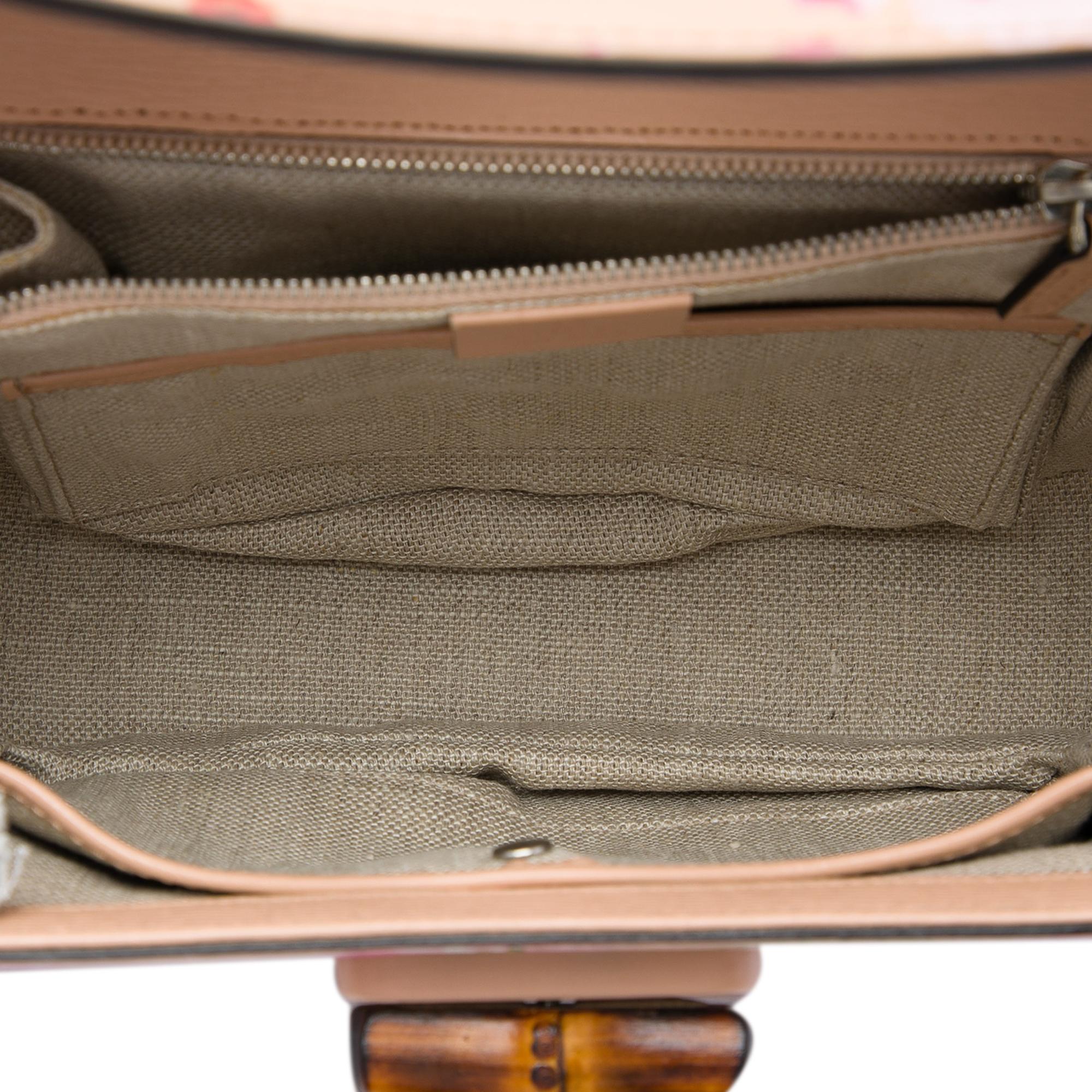 Gucci Medium Calfskin Blooms Bamboo Top Handle Bag