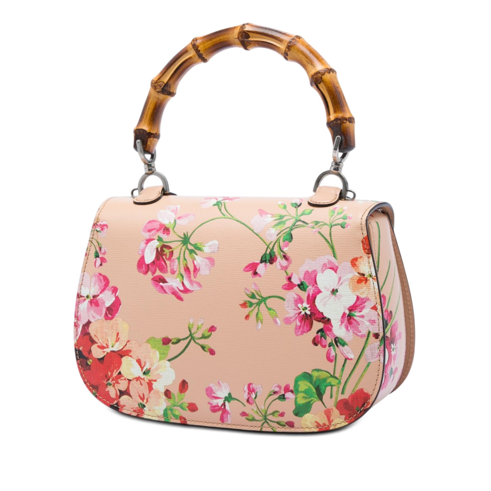 Gucci Medium Calfskin Blooms Bamboo Top Handle Bag