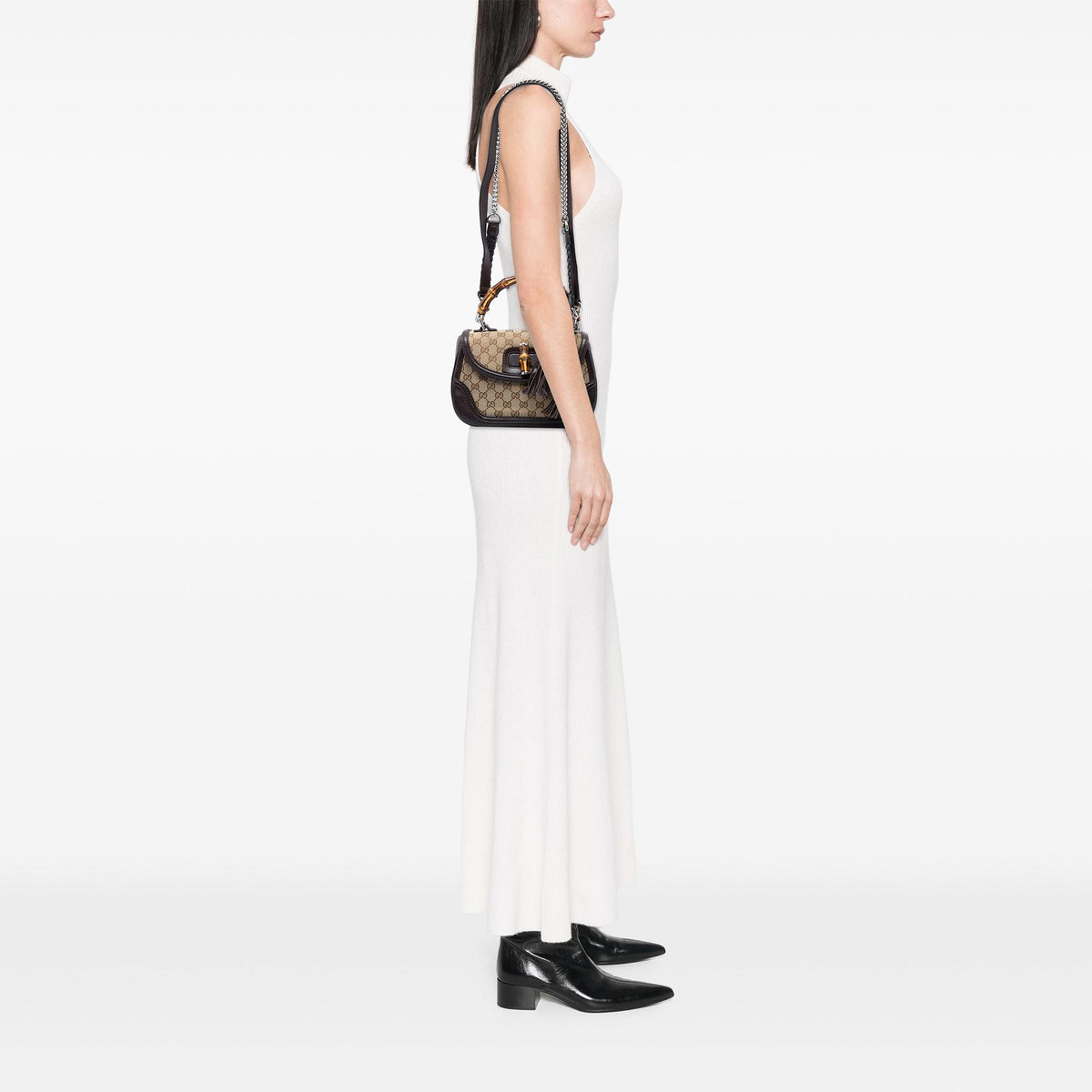 Gucci Medium GG Canvas New Bamboo Top Handle Bag