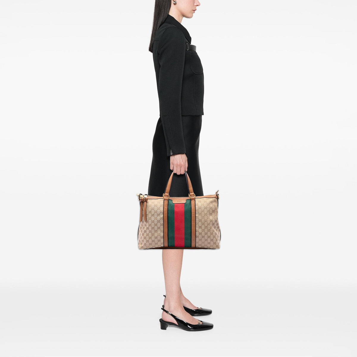 Gucci Medium GG Canvas Web Rania Top Handle Bag