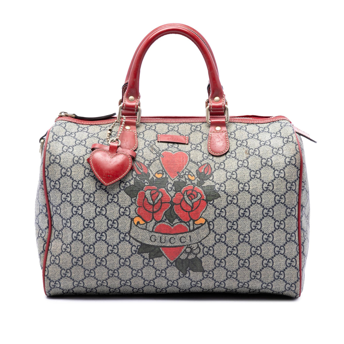 Gucci Medium GG Supreme Joy Tattoo Heart Boston Bag
