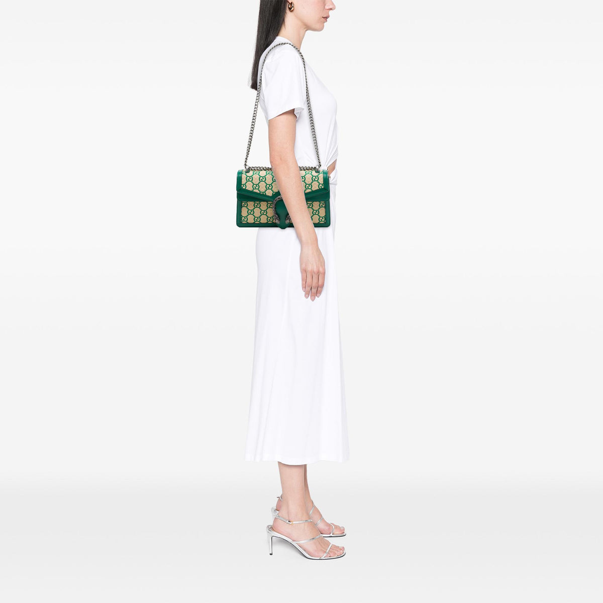Gucci Medium GG Supreme Straw Effect Dionysus Shoulder Bag