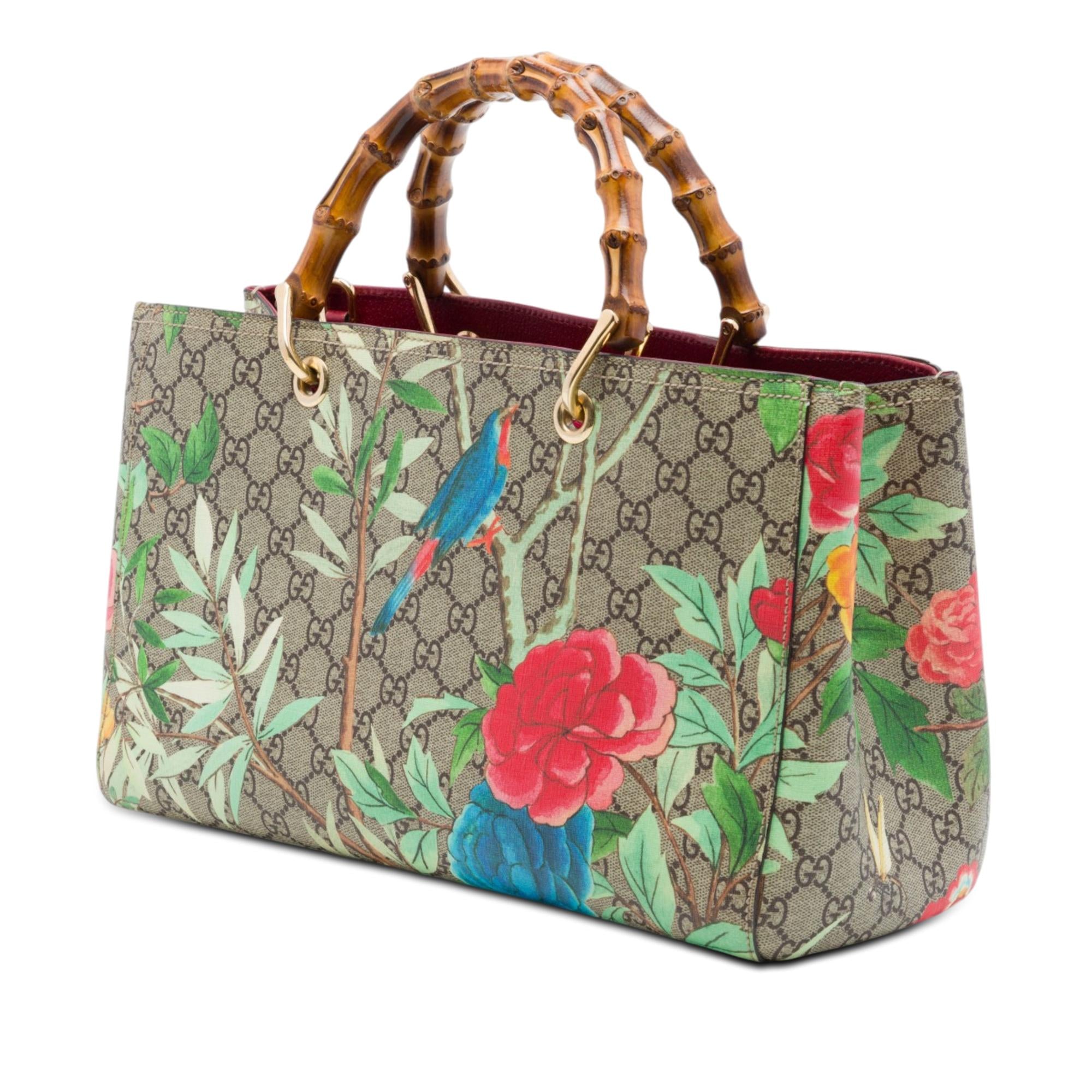 Gucci Medium GG Supreme Tian Bamboo Shopper Satchel