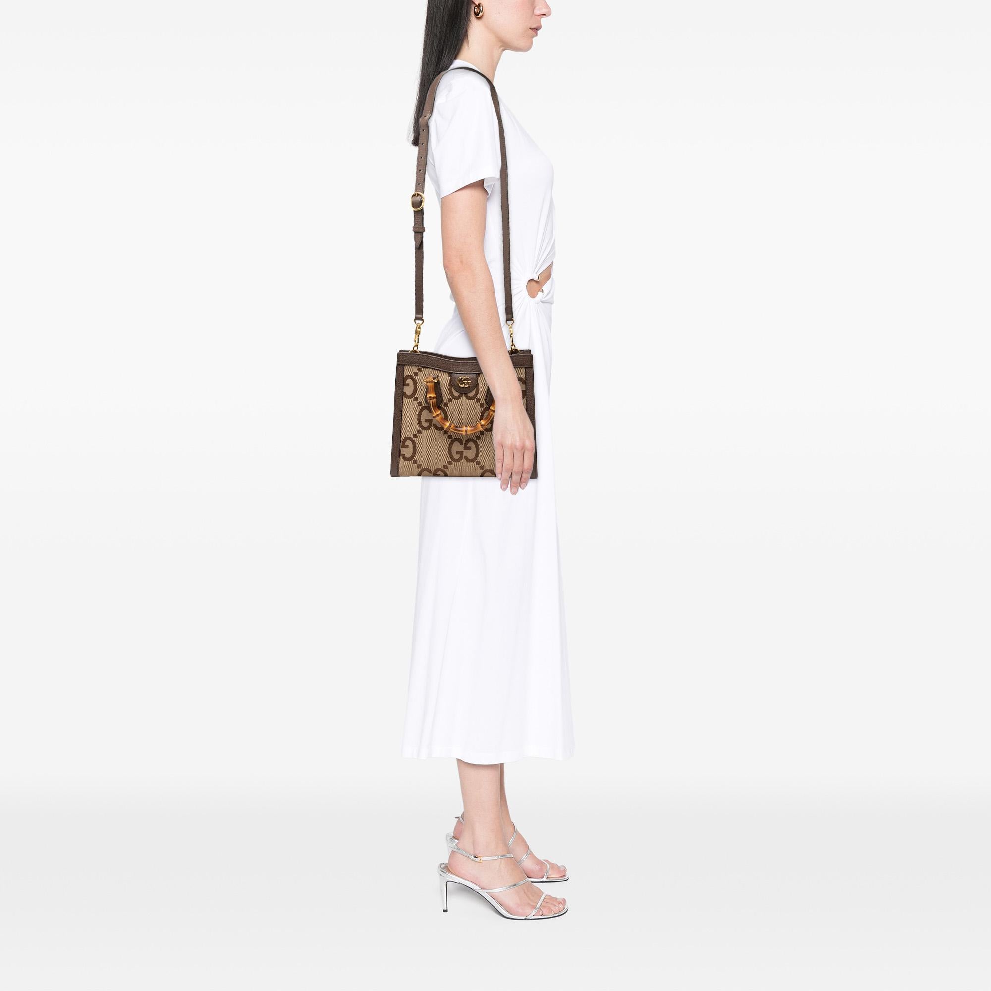 Gucci Medium Jumbo GG Canvas Bamboo Diana Satchel
