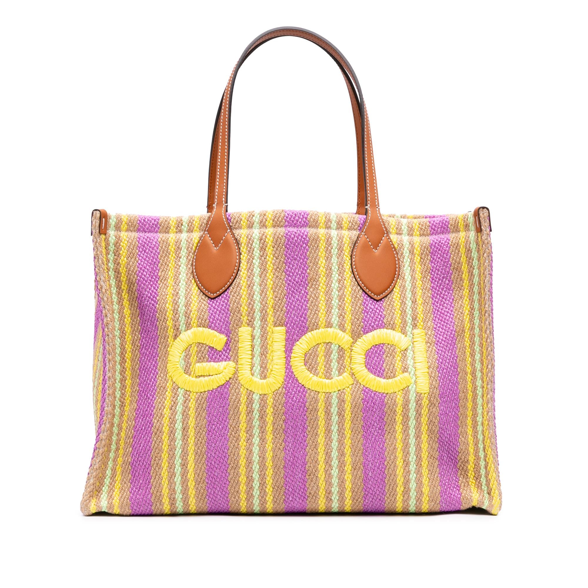 Gucci Medium Jute Embroidered Logo Shopper Tote