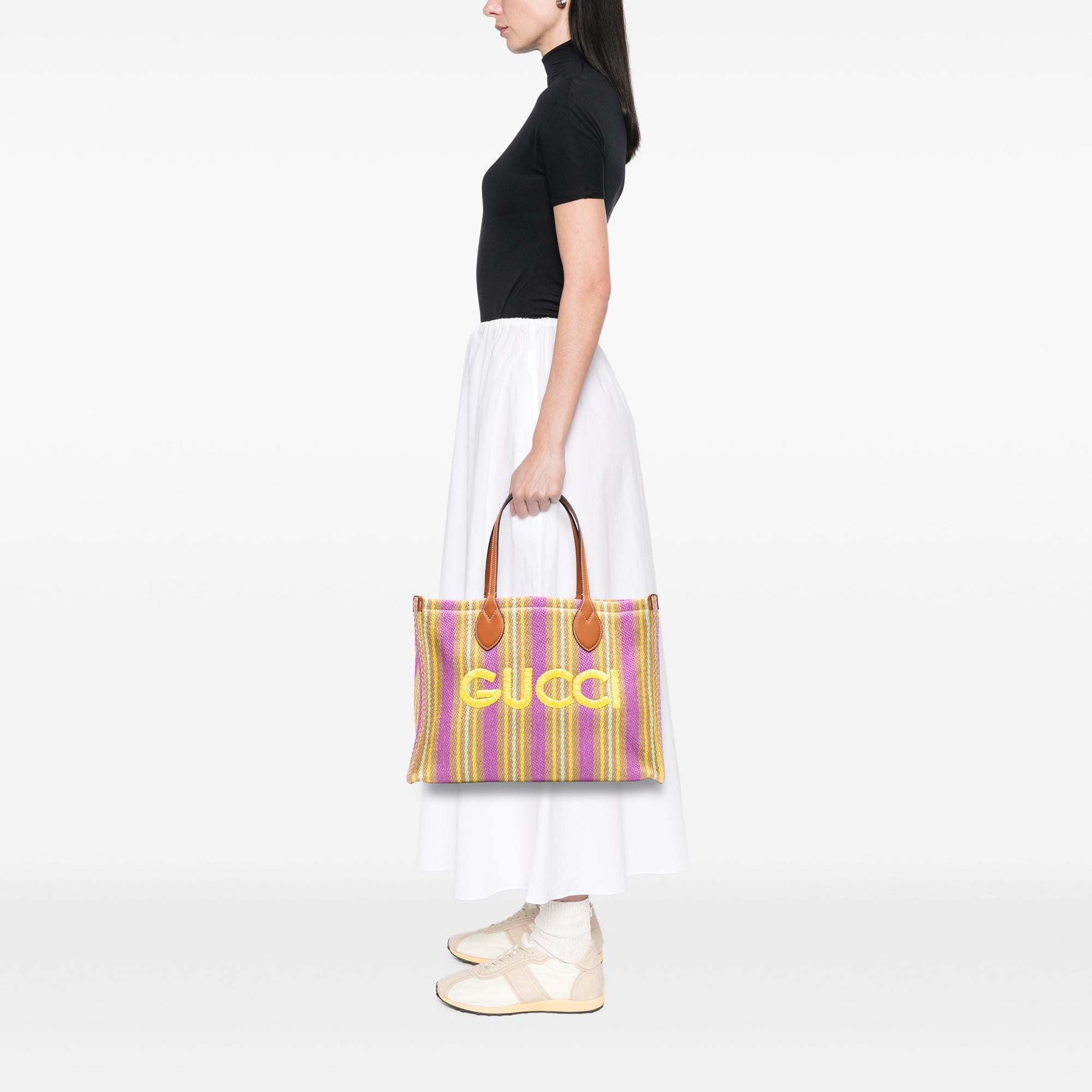 Gucci Medium Jute Embroidered Logo Shopper Tote