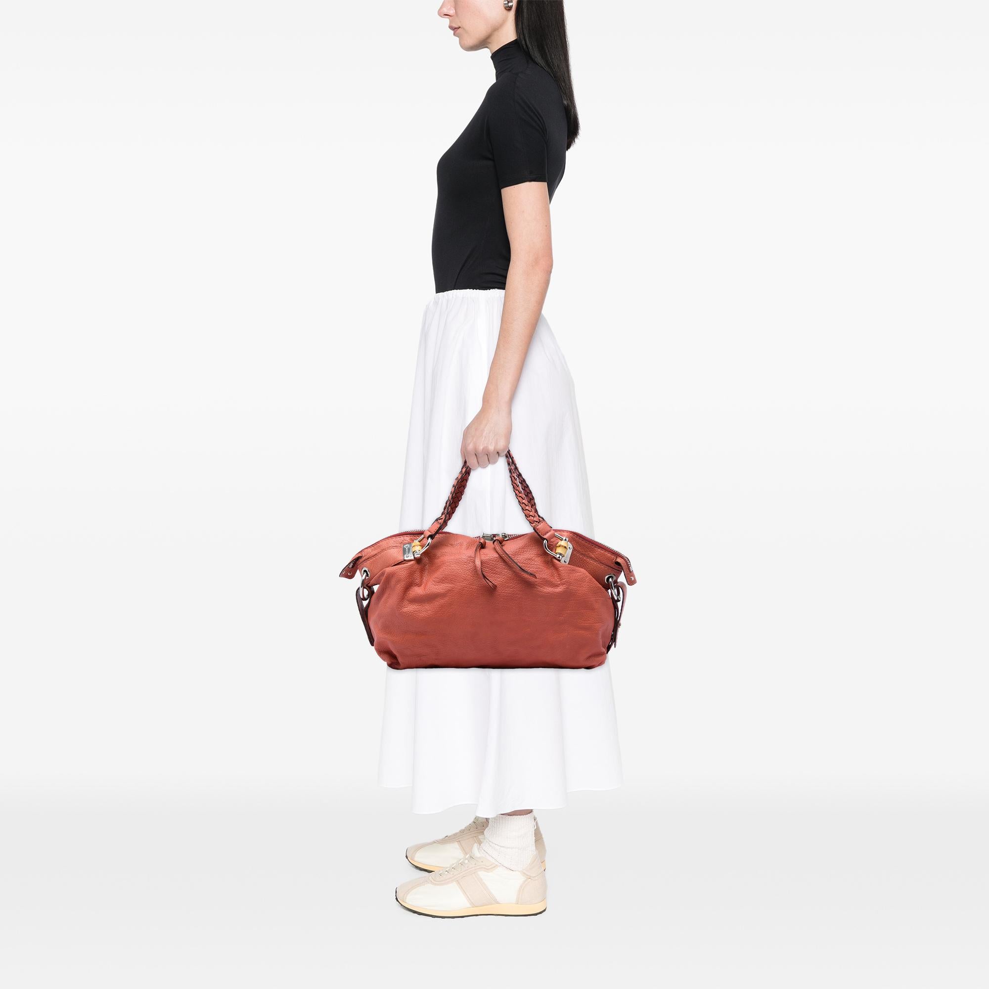 Gucci Medium Leather Bamboo Bar Tote