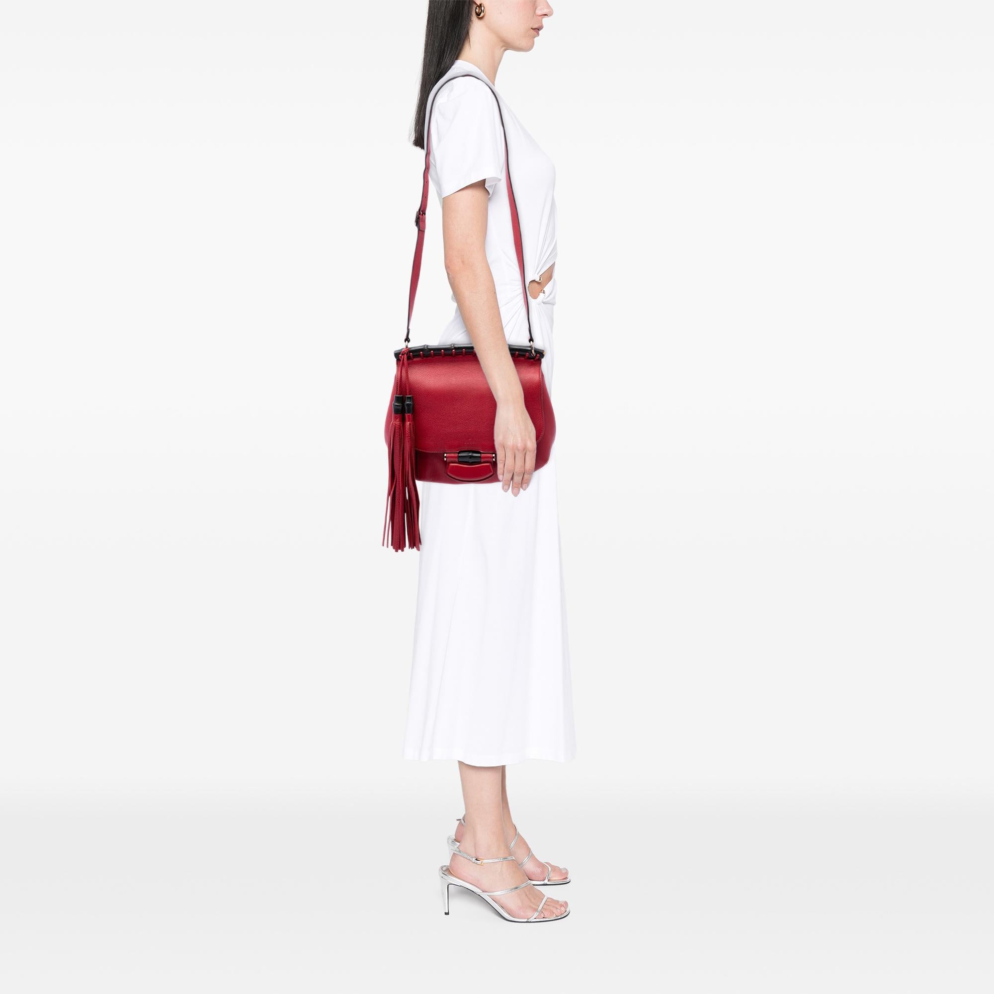 Gucci Medium Leather Bamboo Nouveau Fringe Crossbody