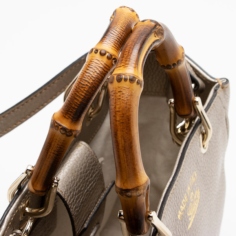 Gucci Metallic Leather Bamboo Mini Shopper Tote (SHF-16304)