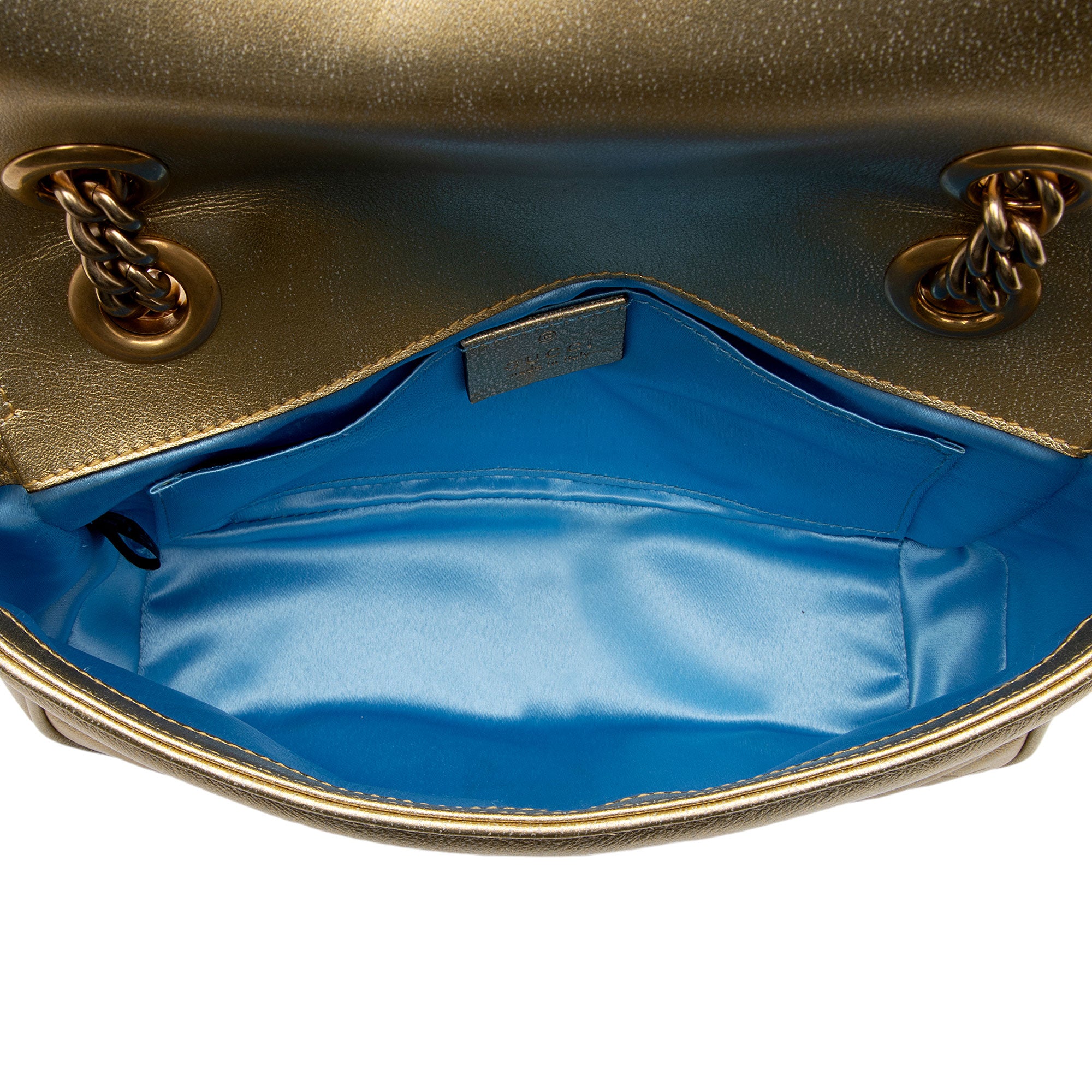 Gucci Metallic Matelasse Leather GG Marmont Mini Flap Shoulder Bag (SHF-6l0XWs)