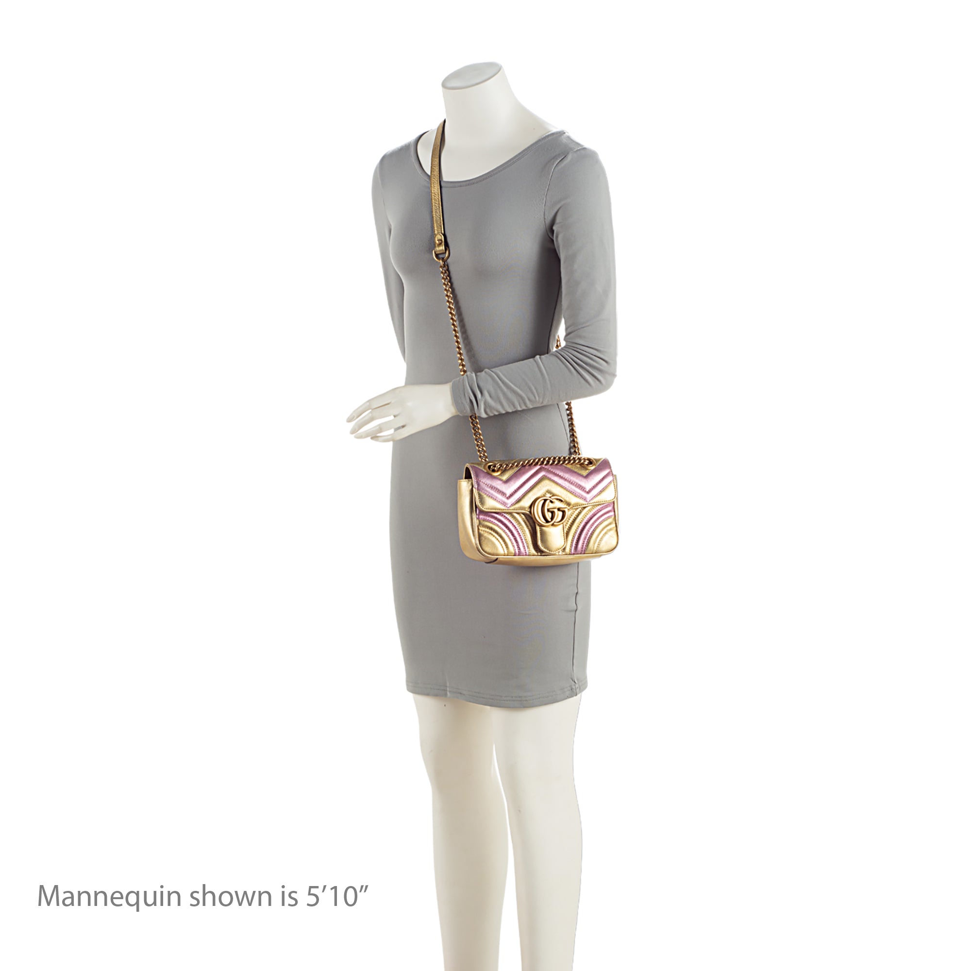 Gucci Metallic Matelasse Leather GG Marmont Mini Flap Shoulder Bag (SHF-6l0XWs)