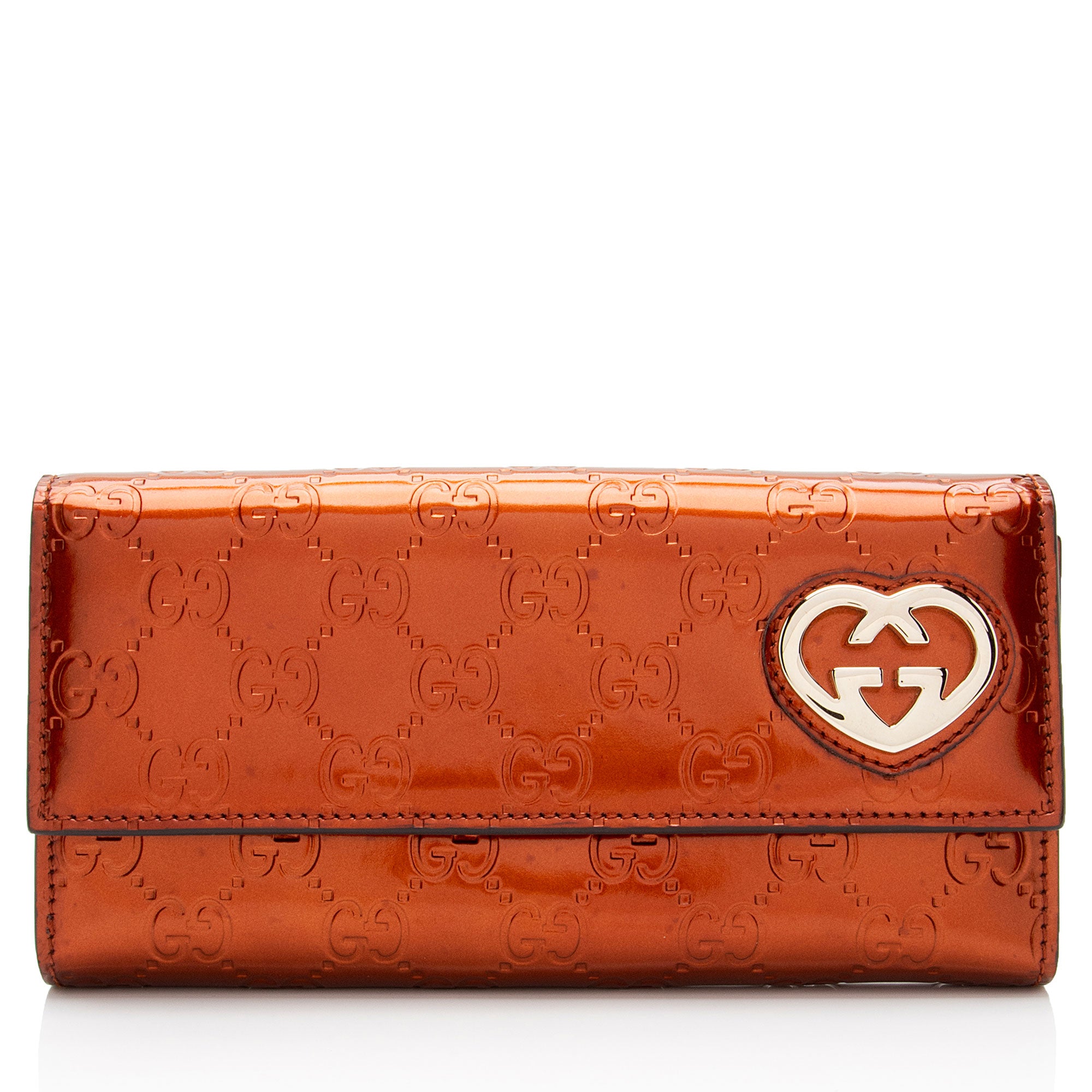 Gucci Metallic Patent Guccissima Leather Heart Logo Wallet (SHF-jwQhWg)