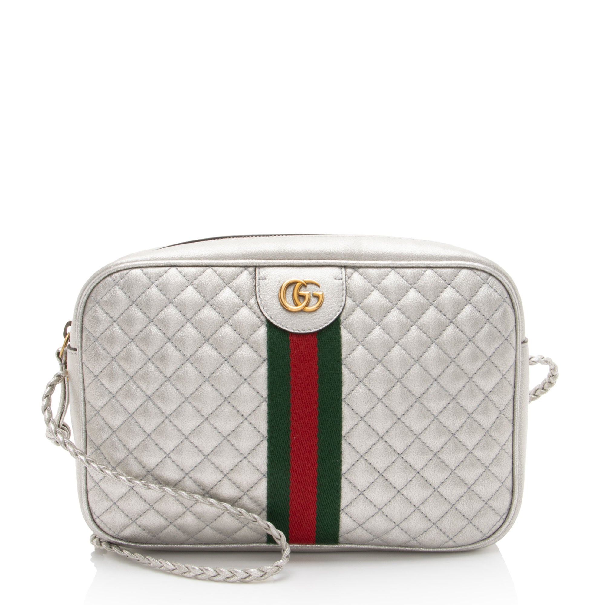 Gucci Metallic Quilted Leather Web Trapuntata Small Shoulder Bag