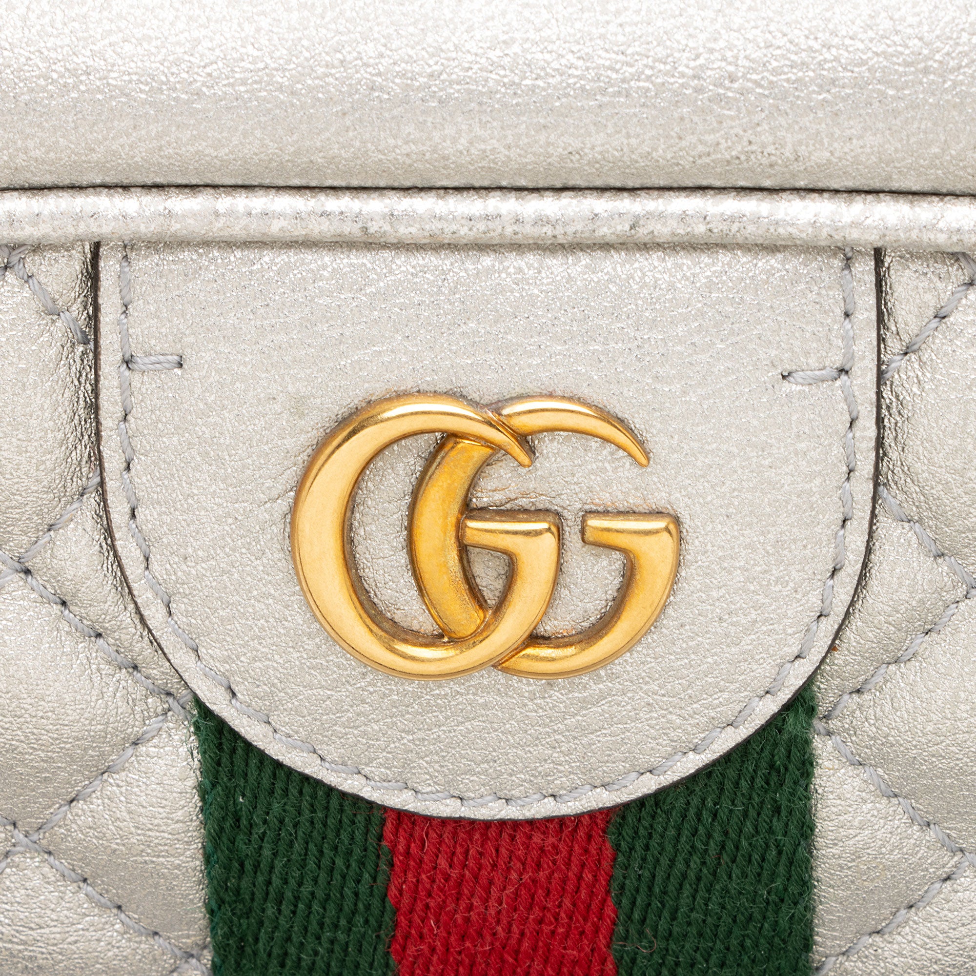 Gucci Metallic Quilted Leather Web Trapuntata Small Shoulder Bag