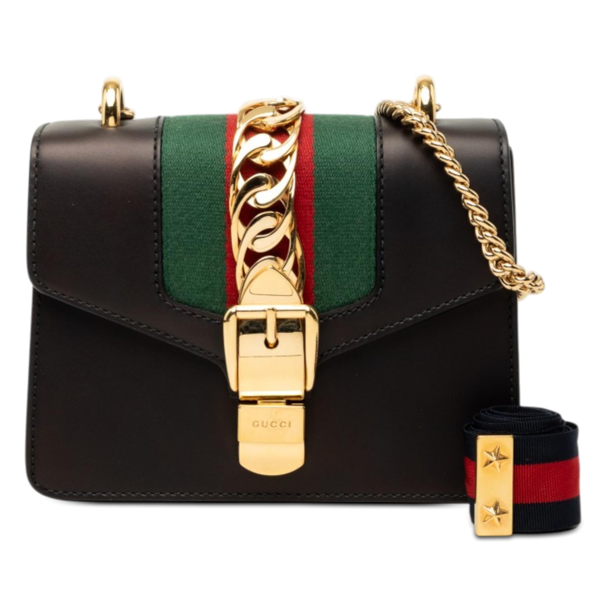 Gucci Mini Calfskin Web Sylvie Chain Satchel