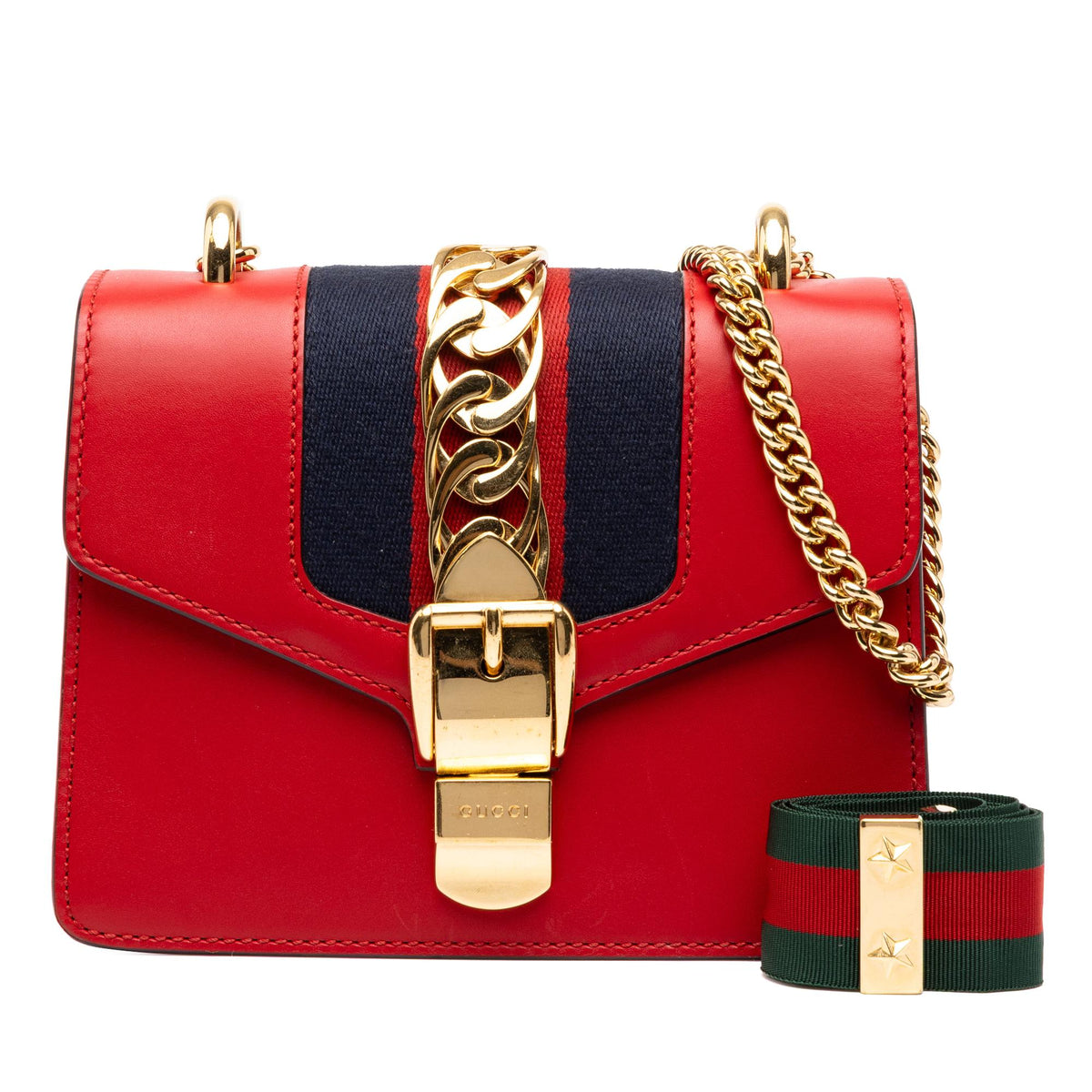 Gucci Mini Calfskin Web Sylvie Chain Satchel