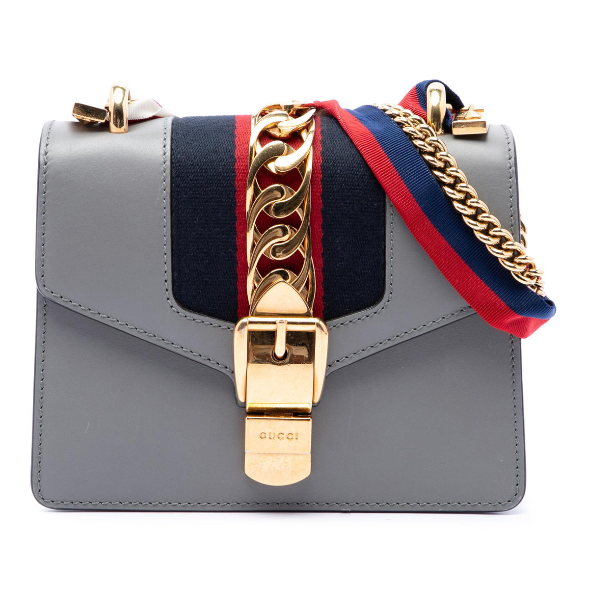 Gucci Mini Calfskin Web Sylvie Chain Satchel