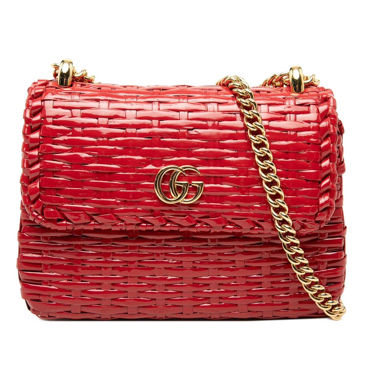 Gucci Mini GG Marmont Glazed Wicker Flap Crossbody