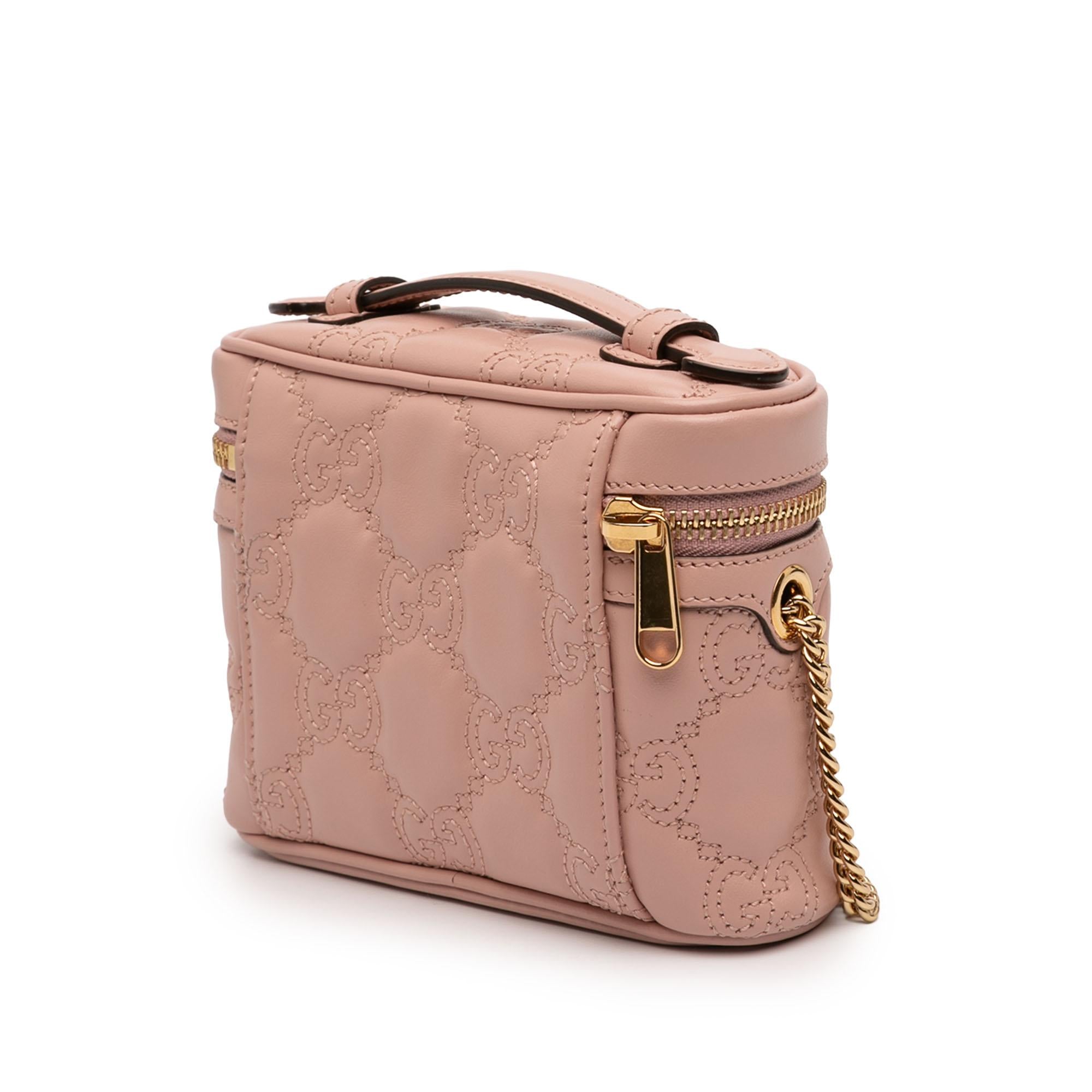 Gucci Mini GG Marmont Matelasse Calfskin Top Handle Vanity Chain Bag